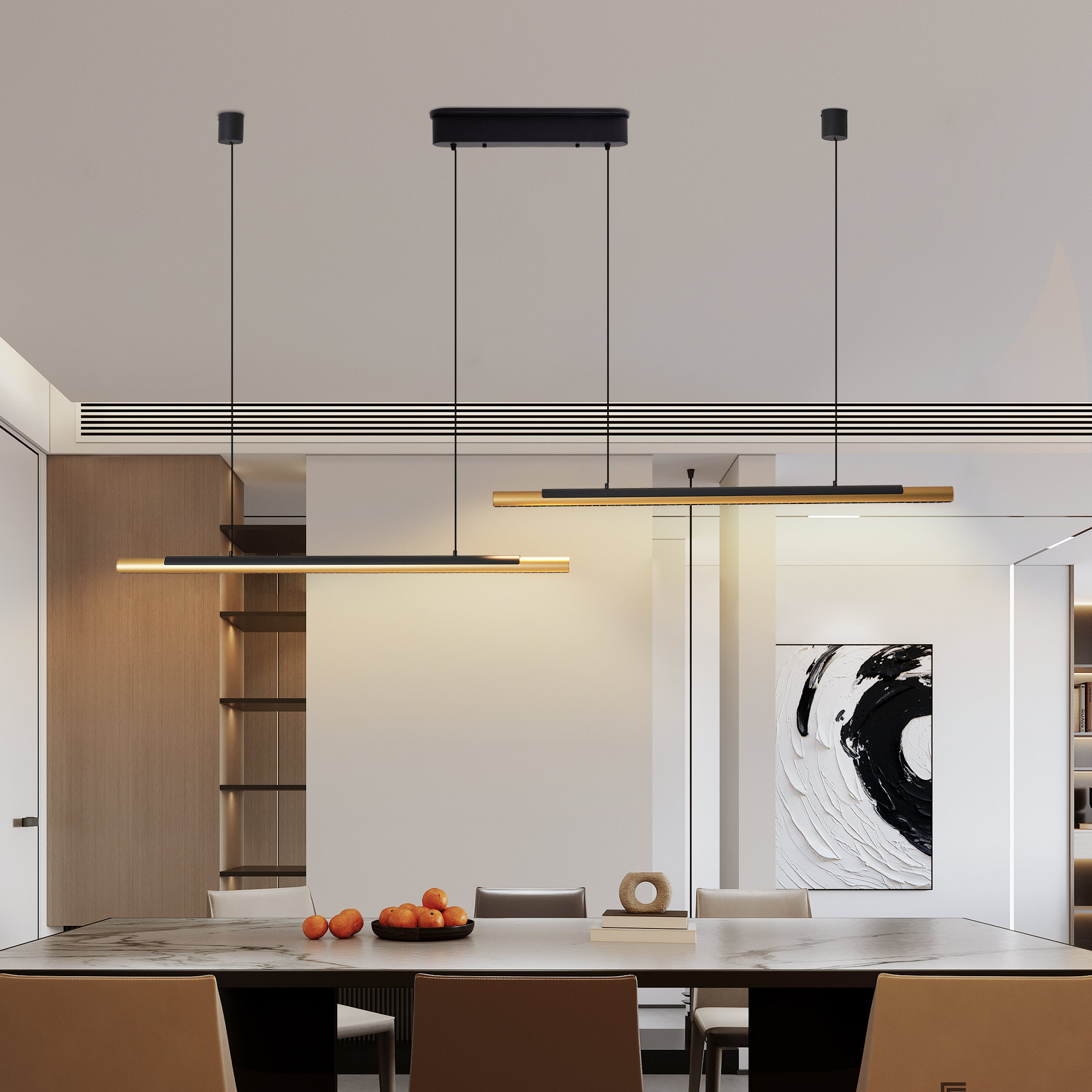 75-inch Modern Black and Gold LED Pendant Light, Adjustable Hanging Light for Dining Room, Kitchen, Living Room – Sleek Dual Tube Design - Image 4