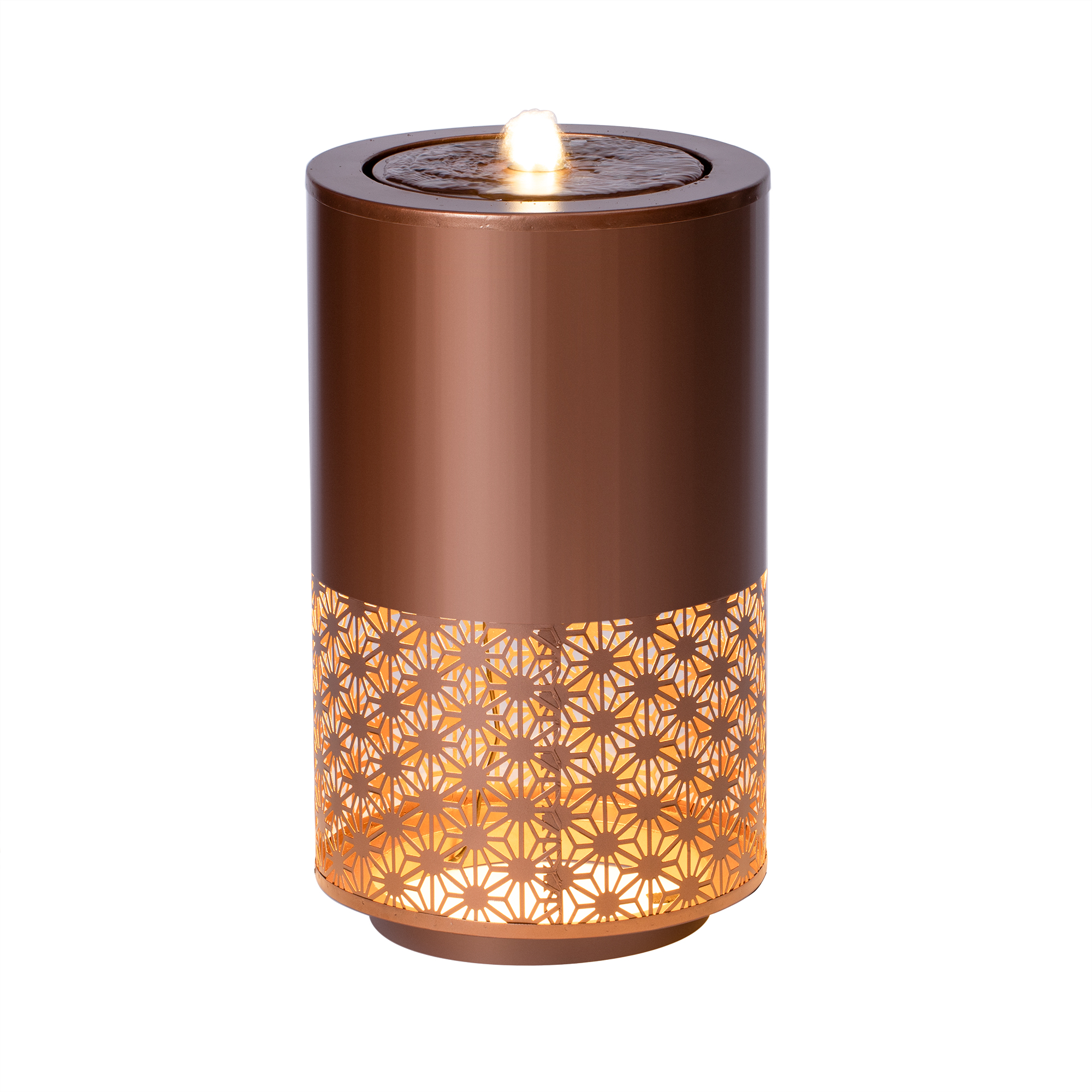 20.87"H Brown Metal Cutout Outdoor Water Fountain with LED Lights, Modern Freestanding Candle Style Water Feature for Patio Backyard Decor - Image 5