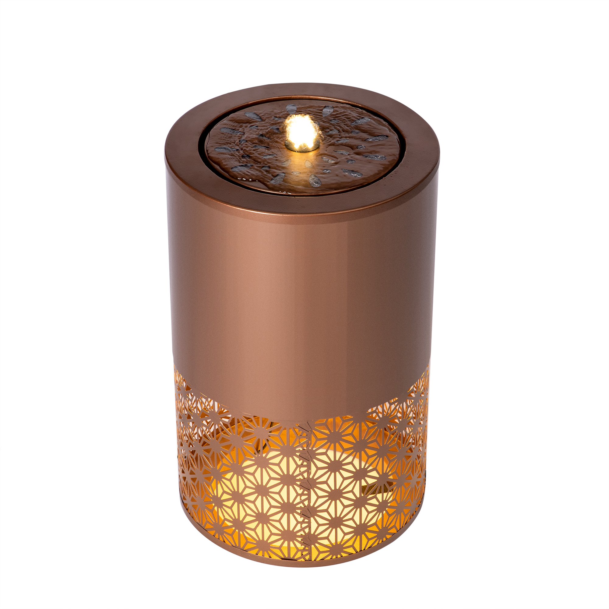 20.87"H Brown Metal Cutout Outdoor Water Fountain with LED Lights, Modern Freestanding Candle Style Water Feature for Patio Backyard Decor - Image 6