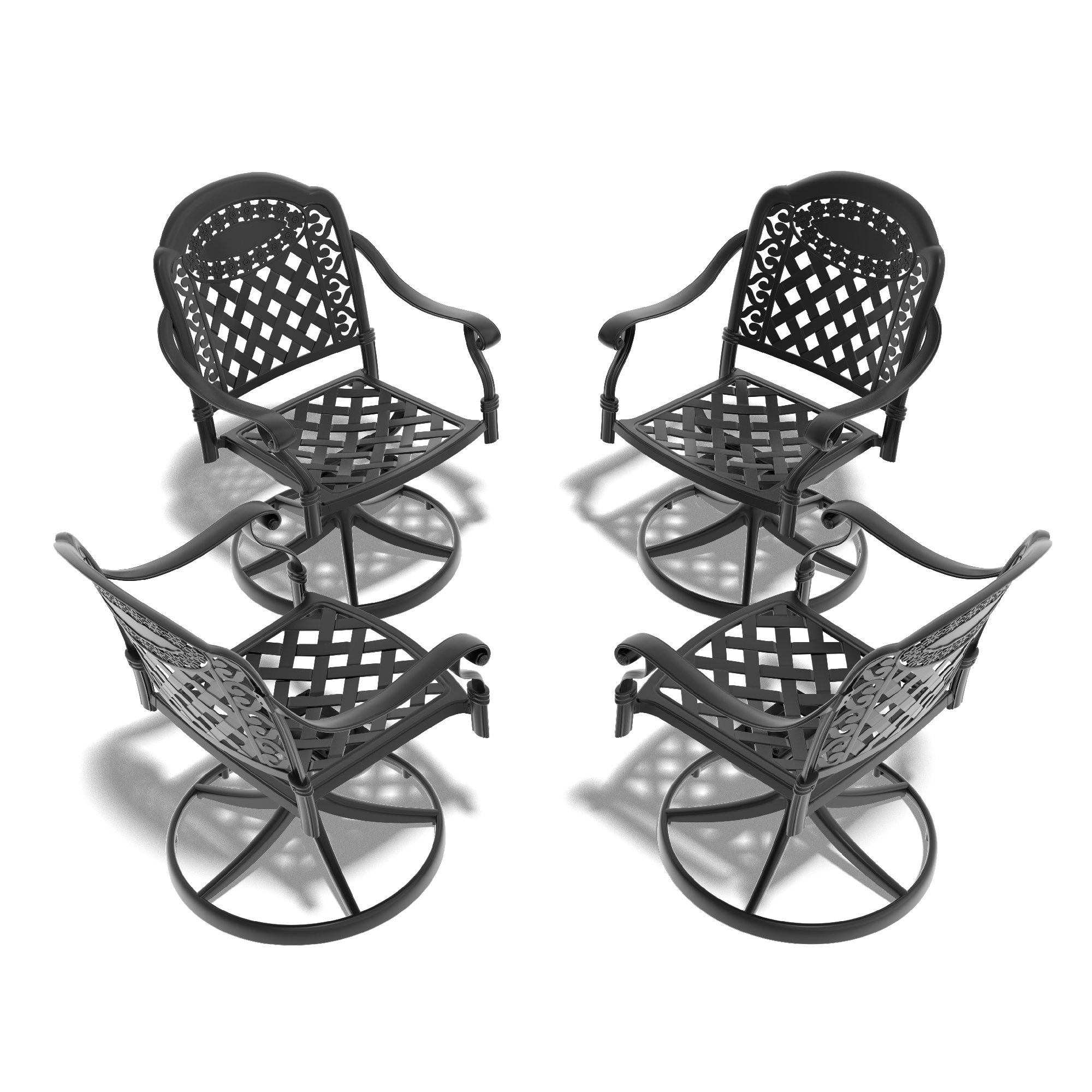 Cast Aluminum Patio Swivel Chair 4PCS With Black Frame and Red Cushions (same as W1710S00411*2) - Image 2