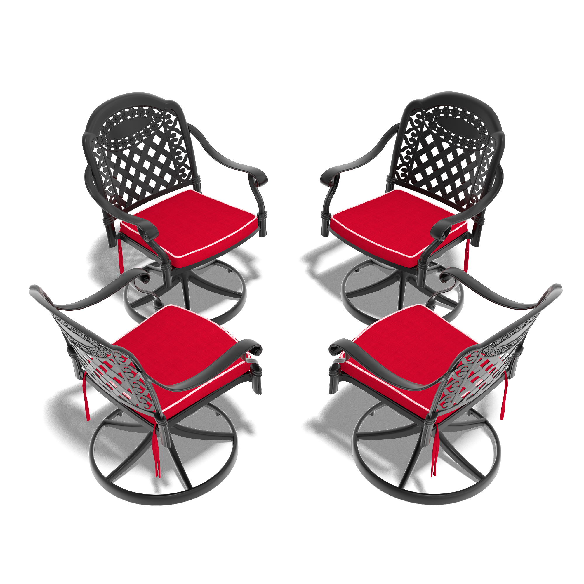 Cast Aluminum Patio Swivel Chair 4PCS With Black Frame and Red Cushions (same as W1710S00411*2) - Image 3