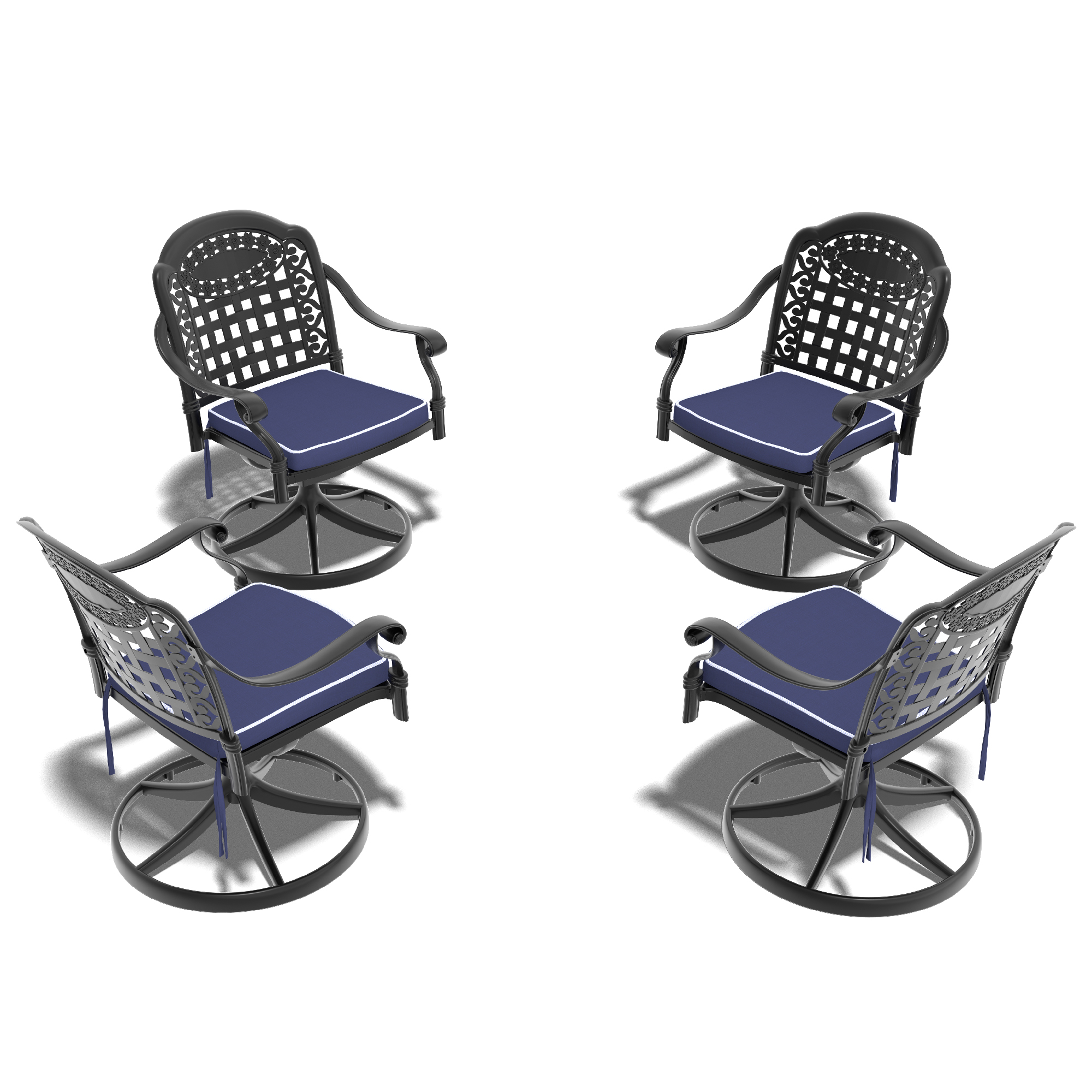 Cast Aluminum Patio Swivel Chair 4PCS With Black Frame and Blue Cushions(same as W1710S00412*2) - Image 2