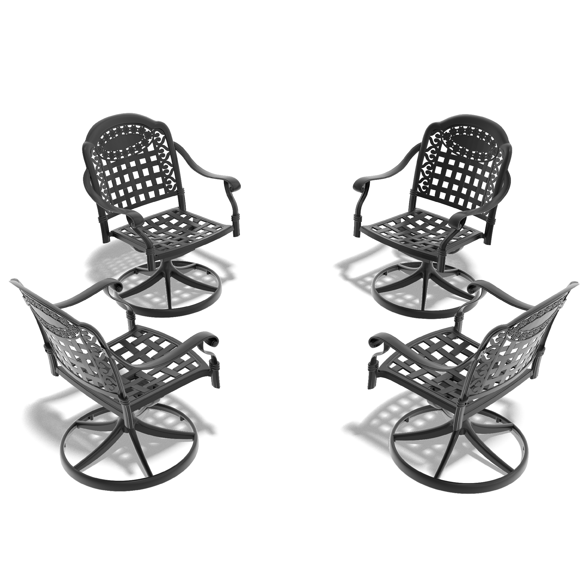 Cast Aluminum Patio Swivel Chair 4PCS With Black Frame and Blue Cushions(same as W1710S00412*2) - Image 3