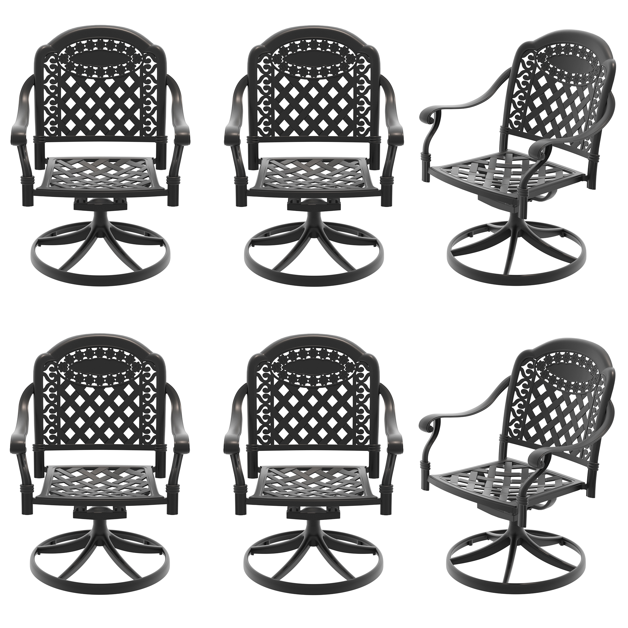 Cast Aluminum Patio Swivel Chair 6PCS With Black Frame and Red Cushions - Image 4