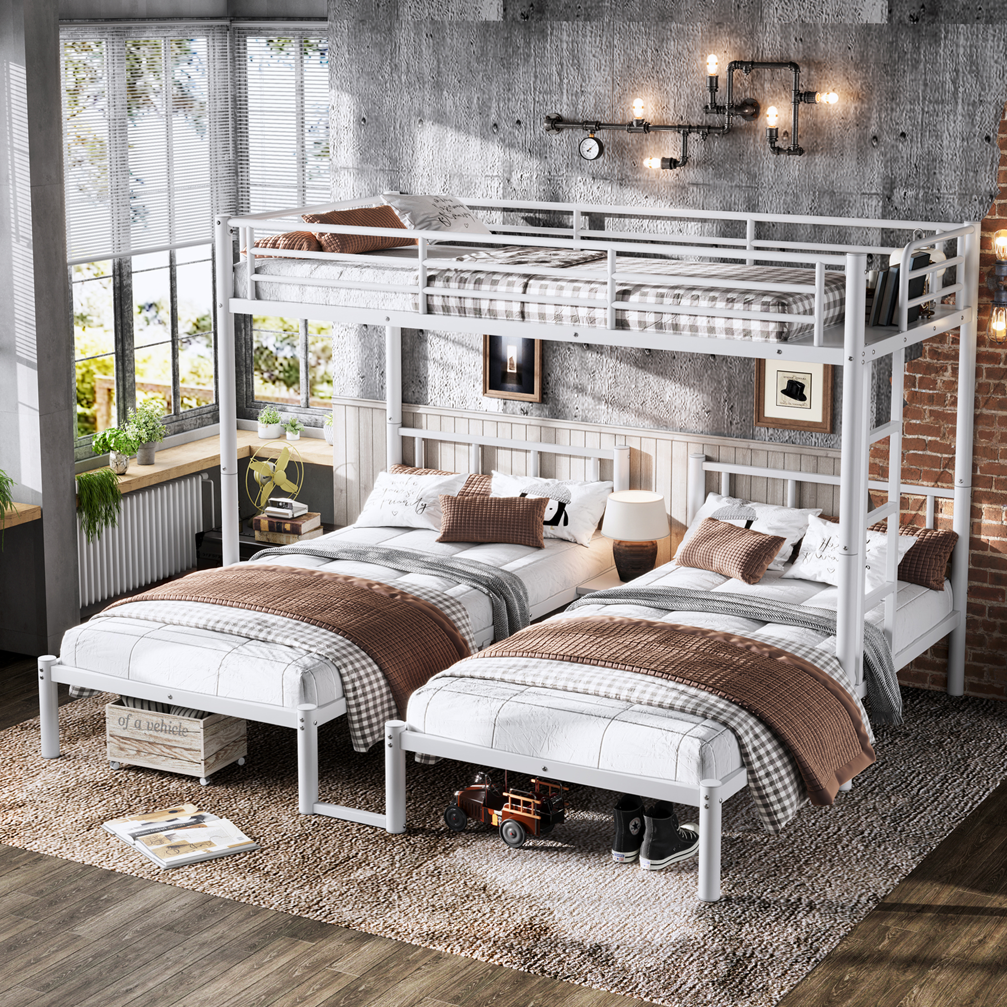 Twin over Twin & Twin Bunk Beds for 3, Twin XL over Twin & Twin Bunk Bed Metal Triple Bunk Bed, White - Image 1