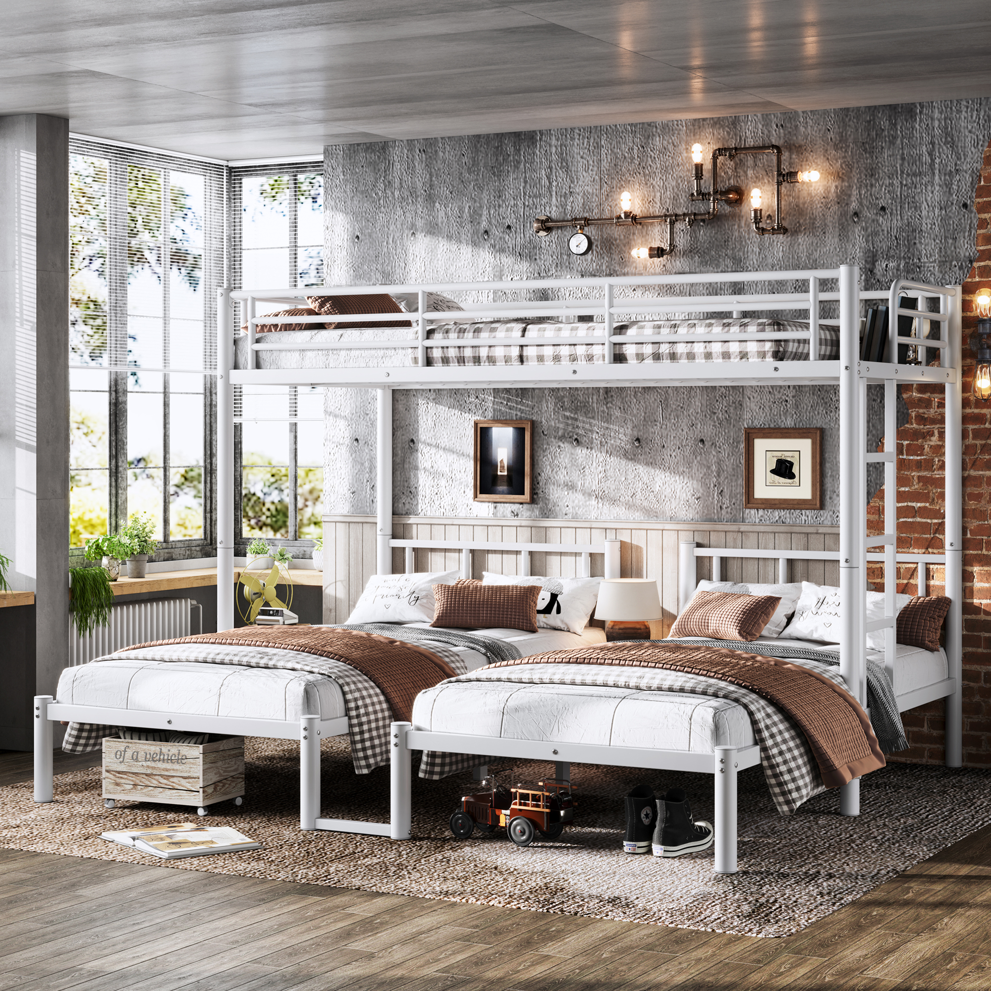 Twin over Twin & Twin Bunk Beds for 3, Twin XL over Twin & Twin Bunk Bed Metal Triple Bunk Bed, White - Image 2