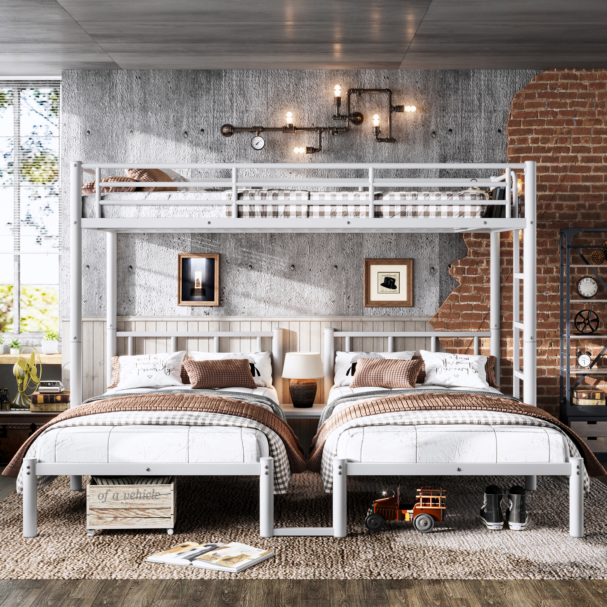 Twin over Twin & Twin Bunk Beds for 3, Twin XL over Twin & Twin Bunk Bed Metal Triple Bunk Bed, White - Image 3
