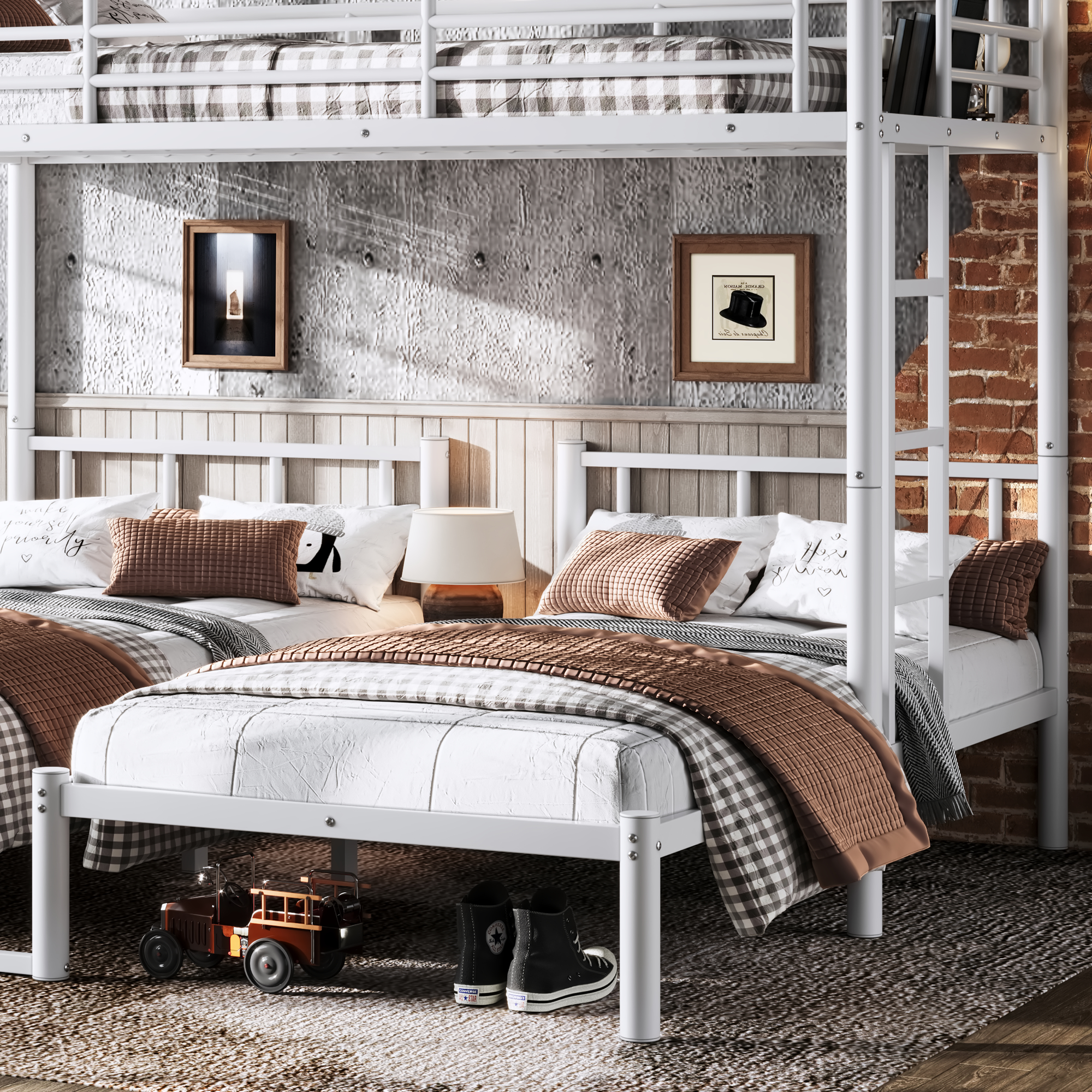 Twin over Twin & Twin Bunk Beds for 3, Twin XL over Twin & Twin Bunk Bed Metal Triple Bunk Bed, White - Image 5