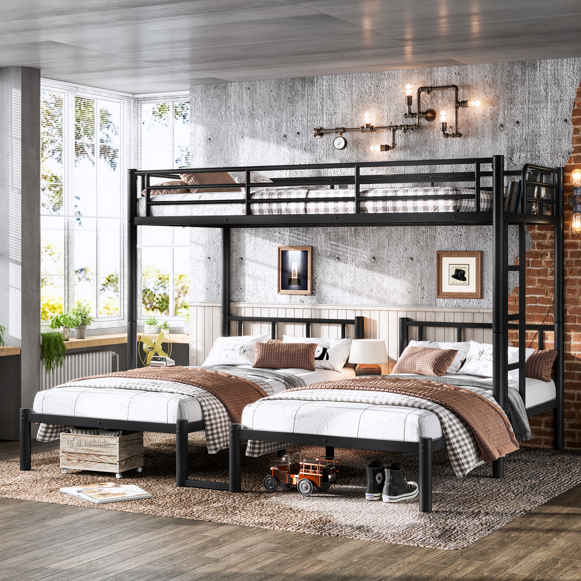 Twin over Twin & Twin Bunk Beds for 3, Twin XL over Twin & Twin Bunk Bed Metal Triple Bunk Bed, Black - Image 2