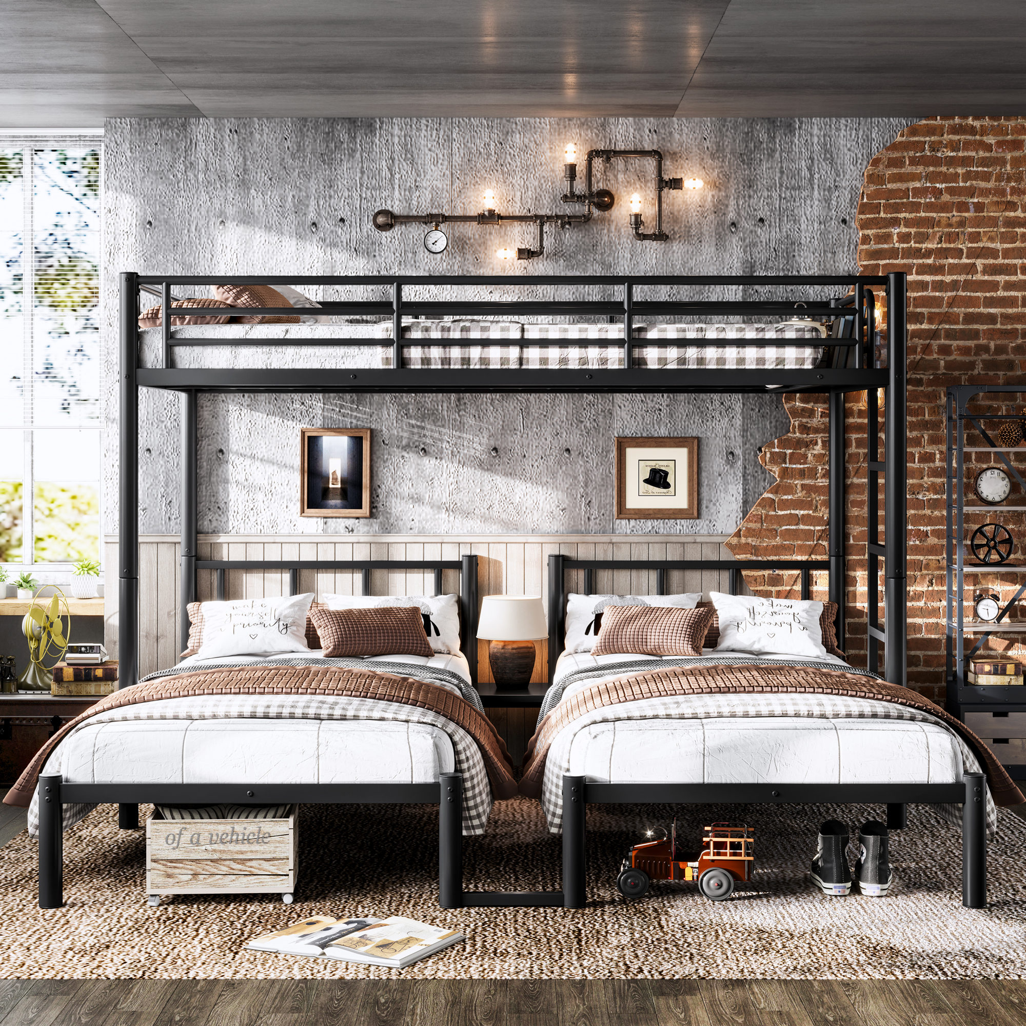 Twin over Twin & Twin Bunk Beds for 3, Twin XL over Twin & Twin Bunk Bed Metal Triple Bunk Bed, Black - Image 3