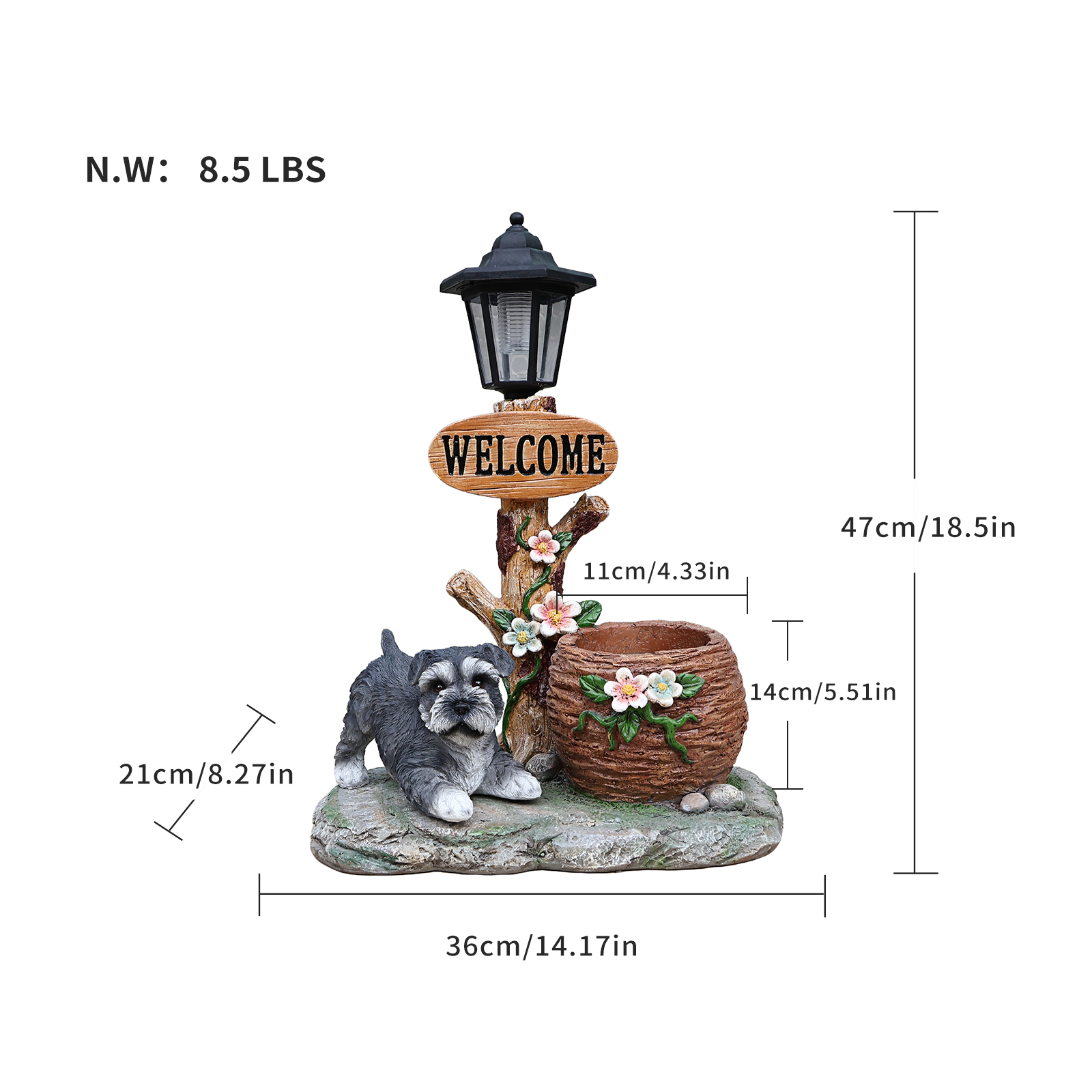 Schnauzer Dog Solar Planter Statue with LED Light - Image 2