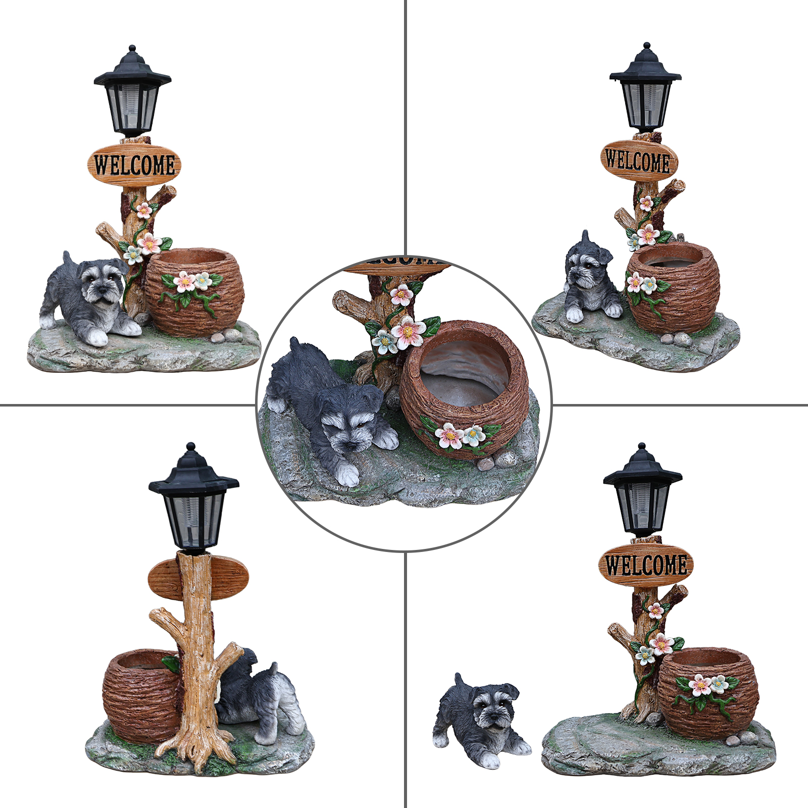 Schnauzer Dog Solar Planter Statue with LED Light - Image 4