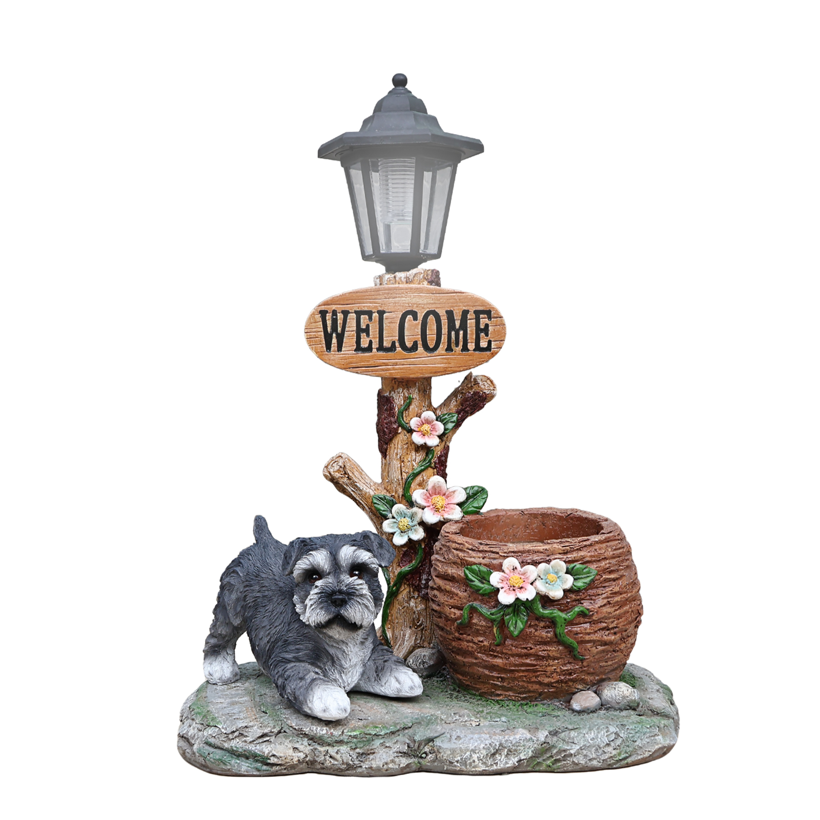 Schnauzer Dog Solar Planter Statue with LED Light - Image 3