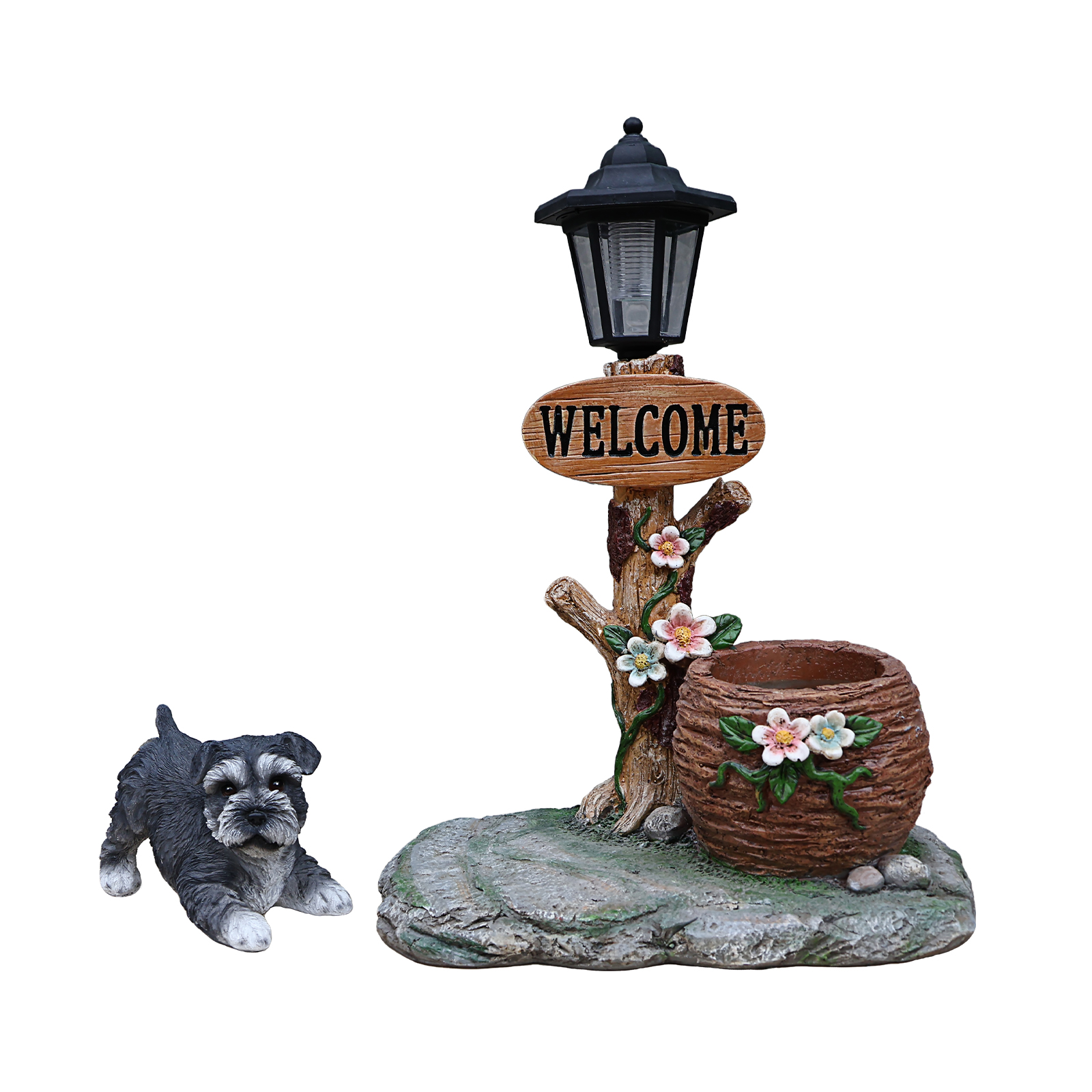 Schnauzer Dog Solar Planter Statue with LED Light - Image 5