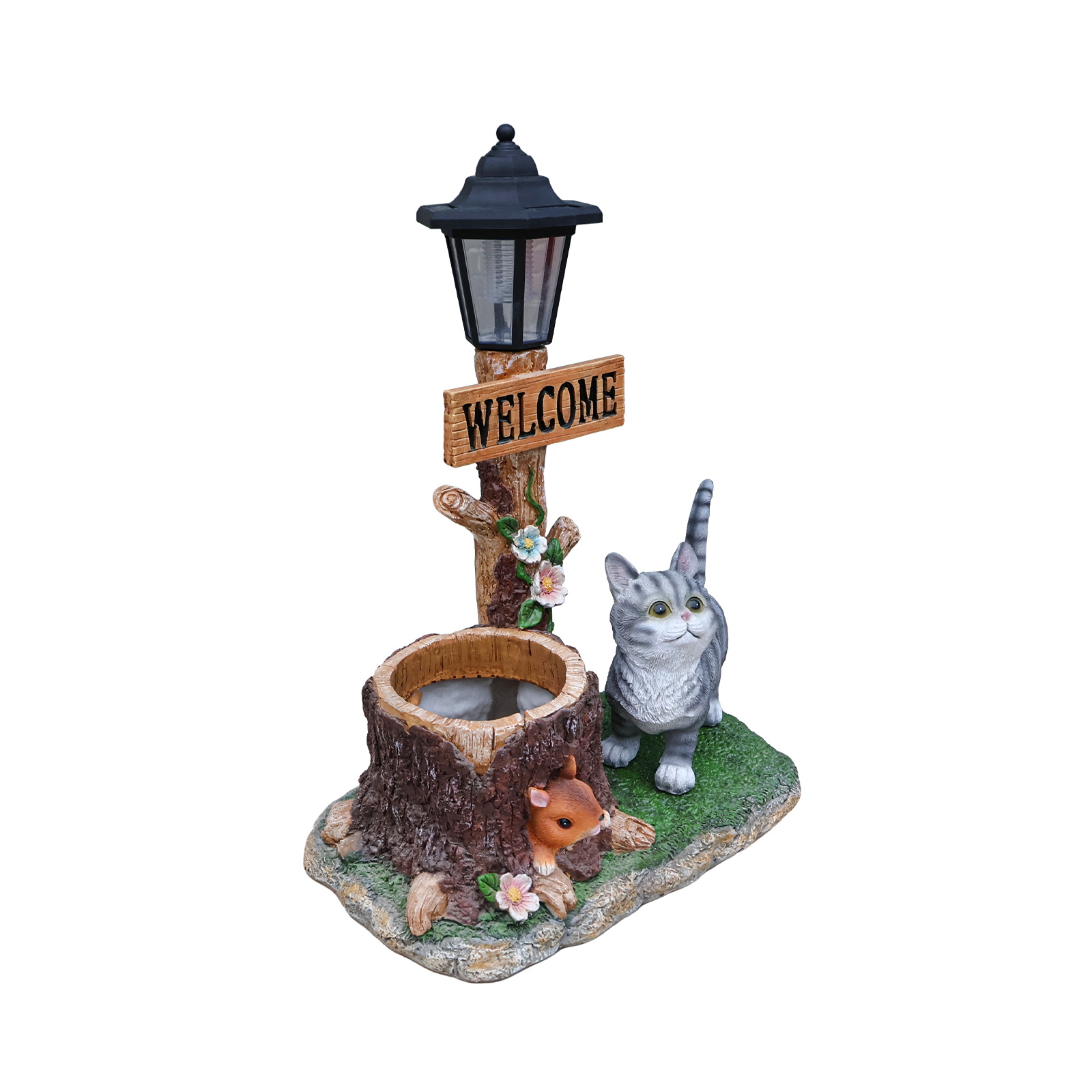 Cat Solar Planter Statue for Outdoor Decor - Image 2