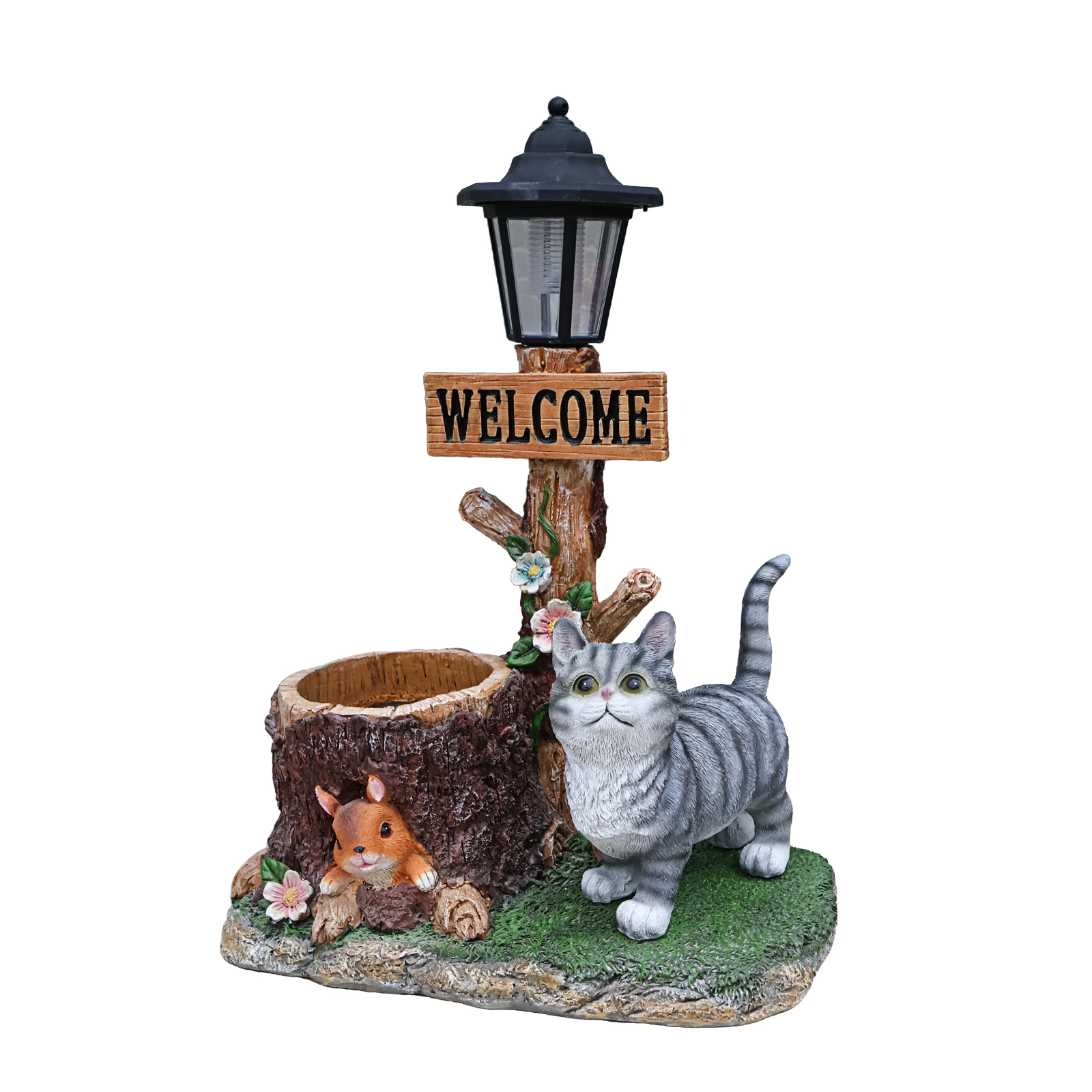 Cat Solar Planter Statue for Outdoor Decor - Image 3