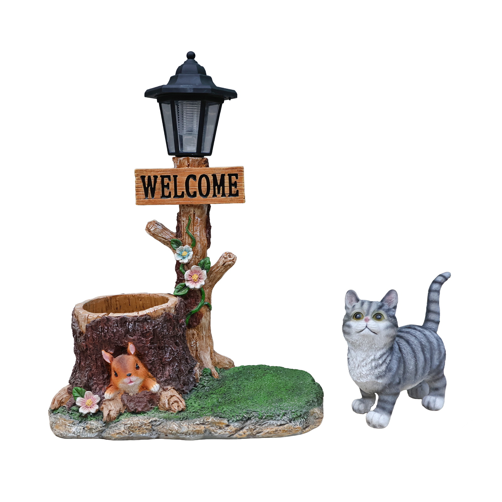 Cat Solar Planter Statue for Outdoor Decor - Image 4