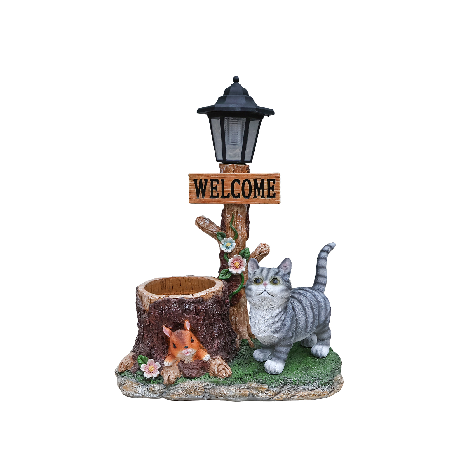 Cat Solar Planter Statue for Outdoor Decor - Image 6