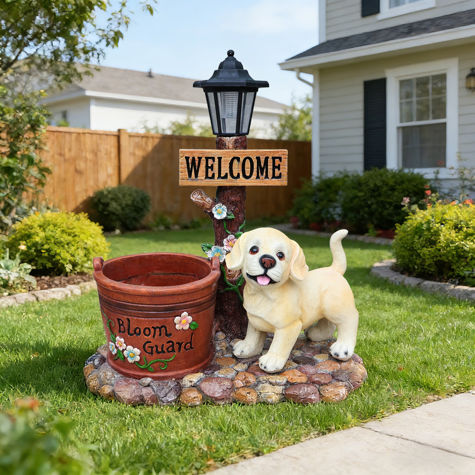 Labrador Puppy Solar Planter Garden Statue - Image 2