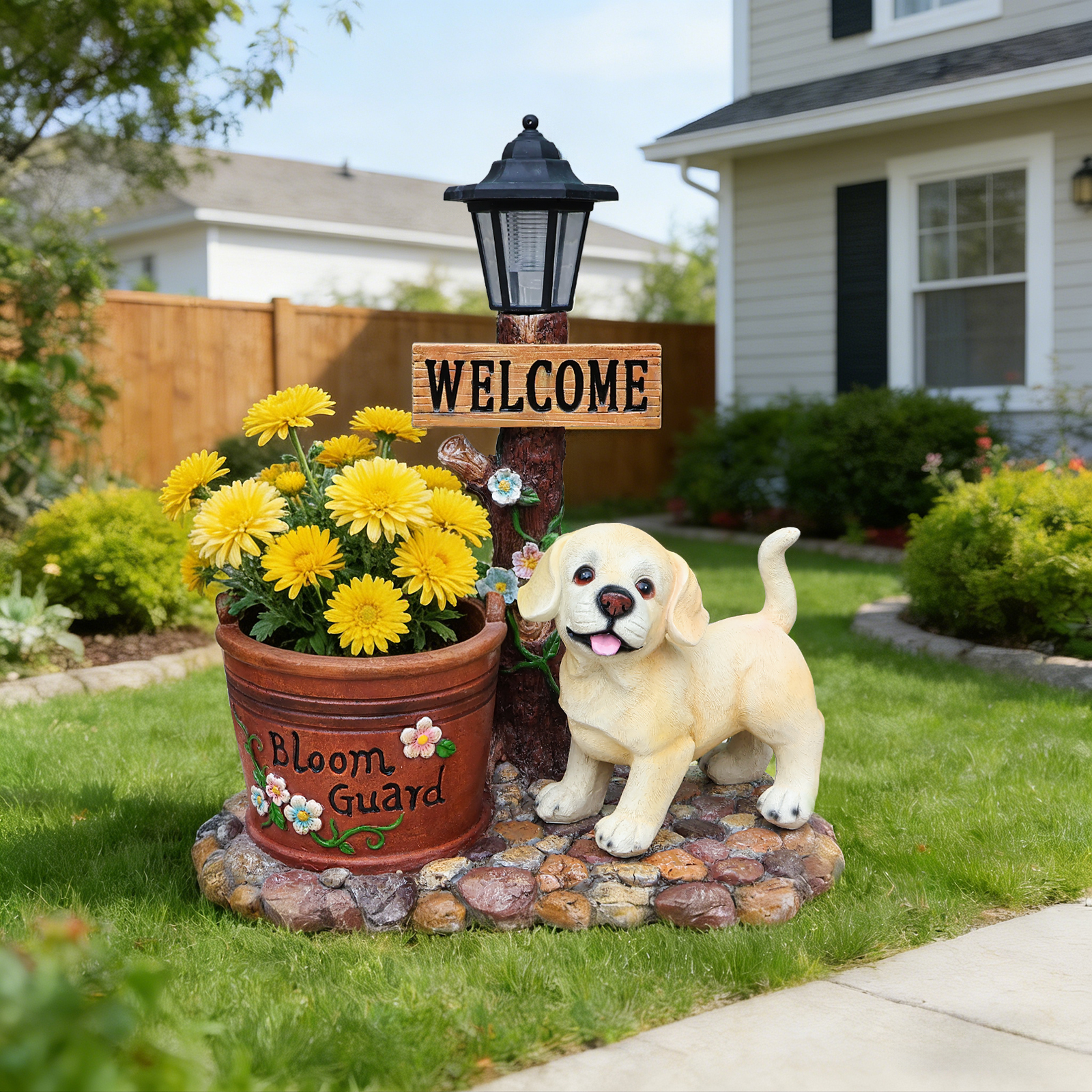 Labrador Puppy Solar Planter Garden Statue - Image 4