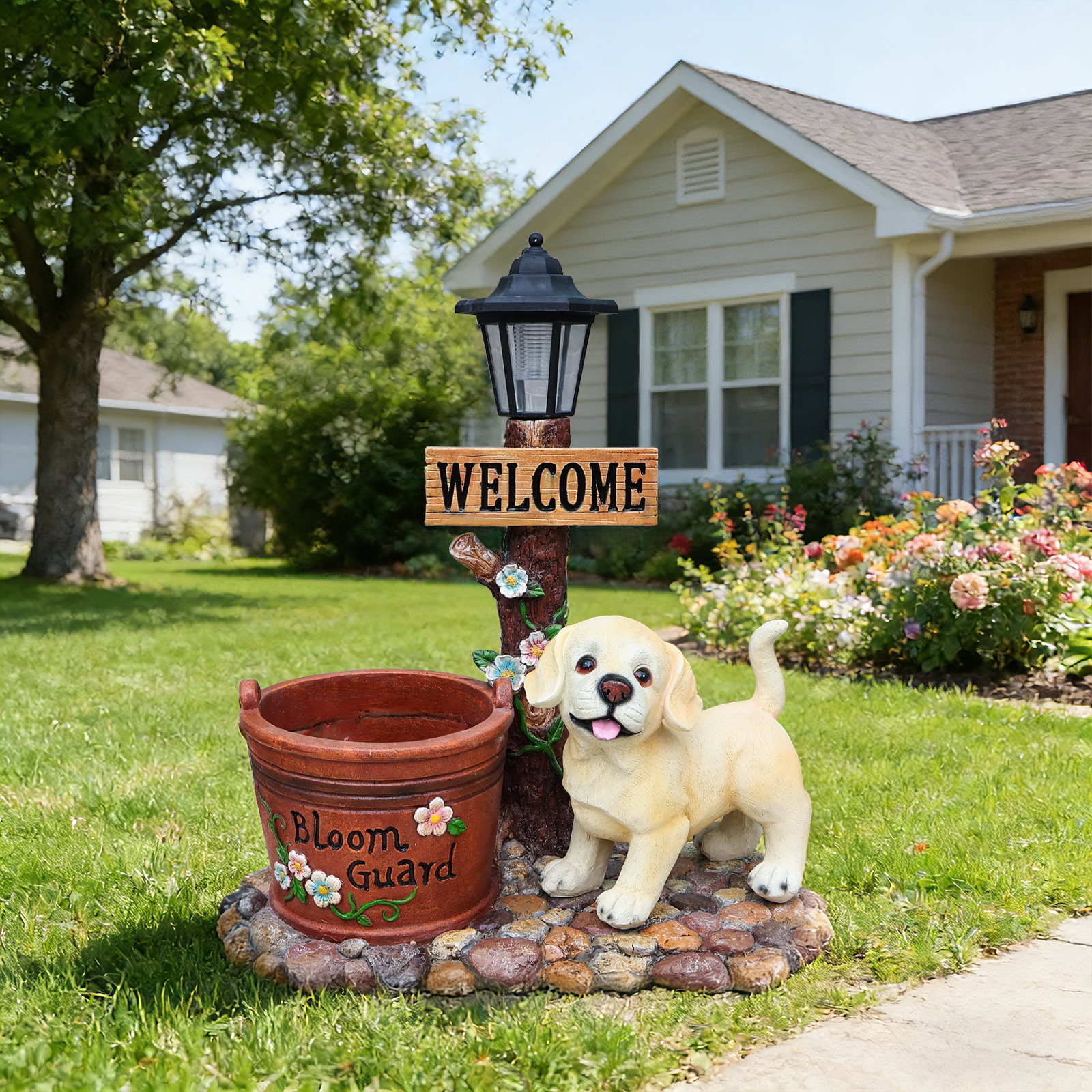 Labrador Puppy Solar Planter Garden Statue - Image 5