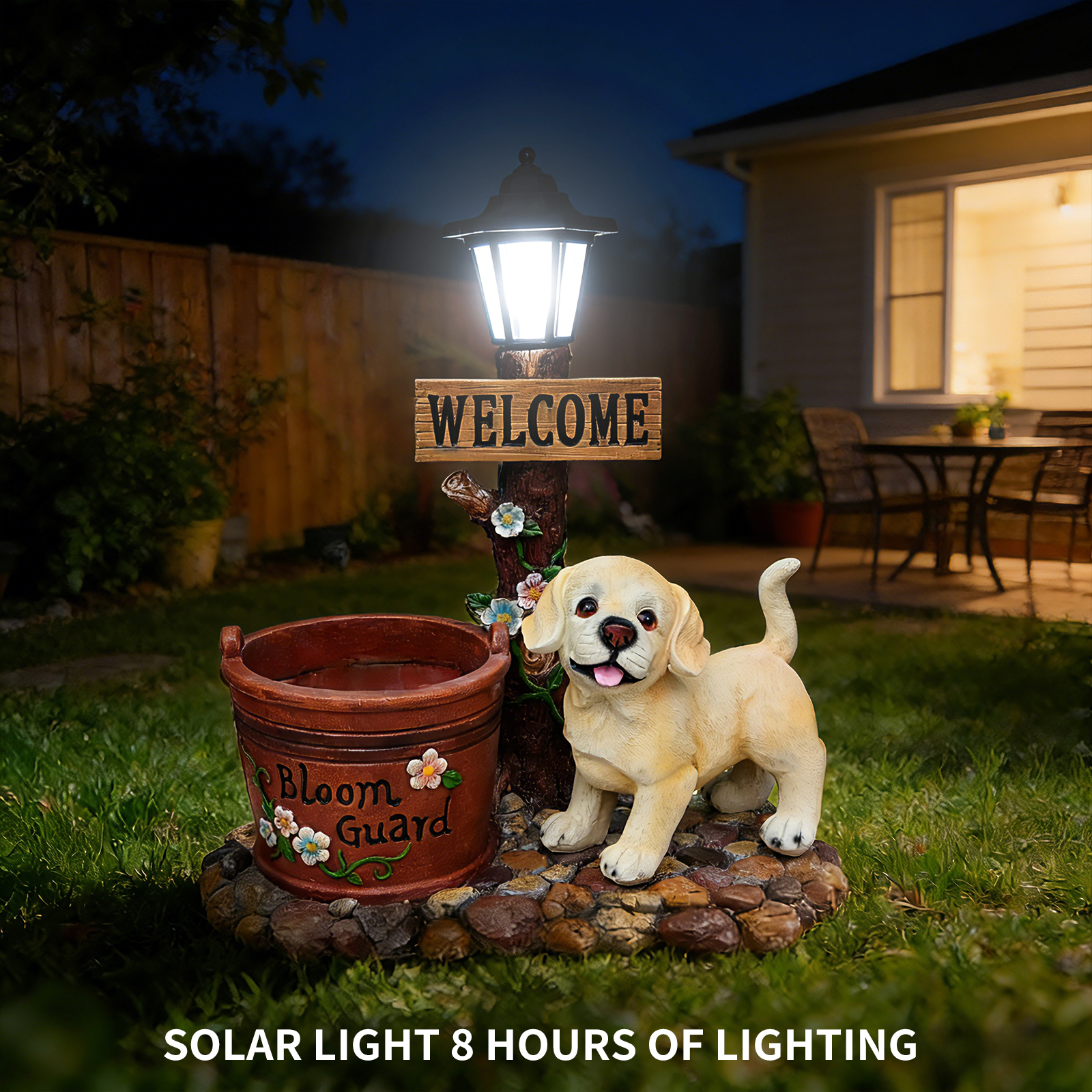 Labrador Puppy Solar Planter Garden Statue - Image 6