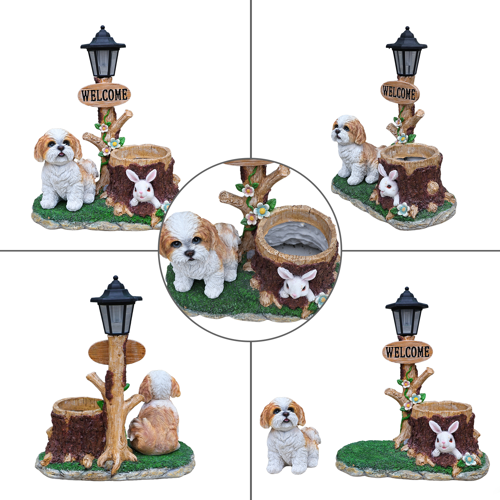 Sitting Dog Solar Lantern Planter Statue - Image 3