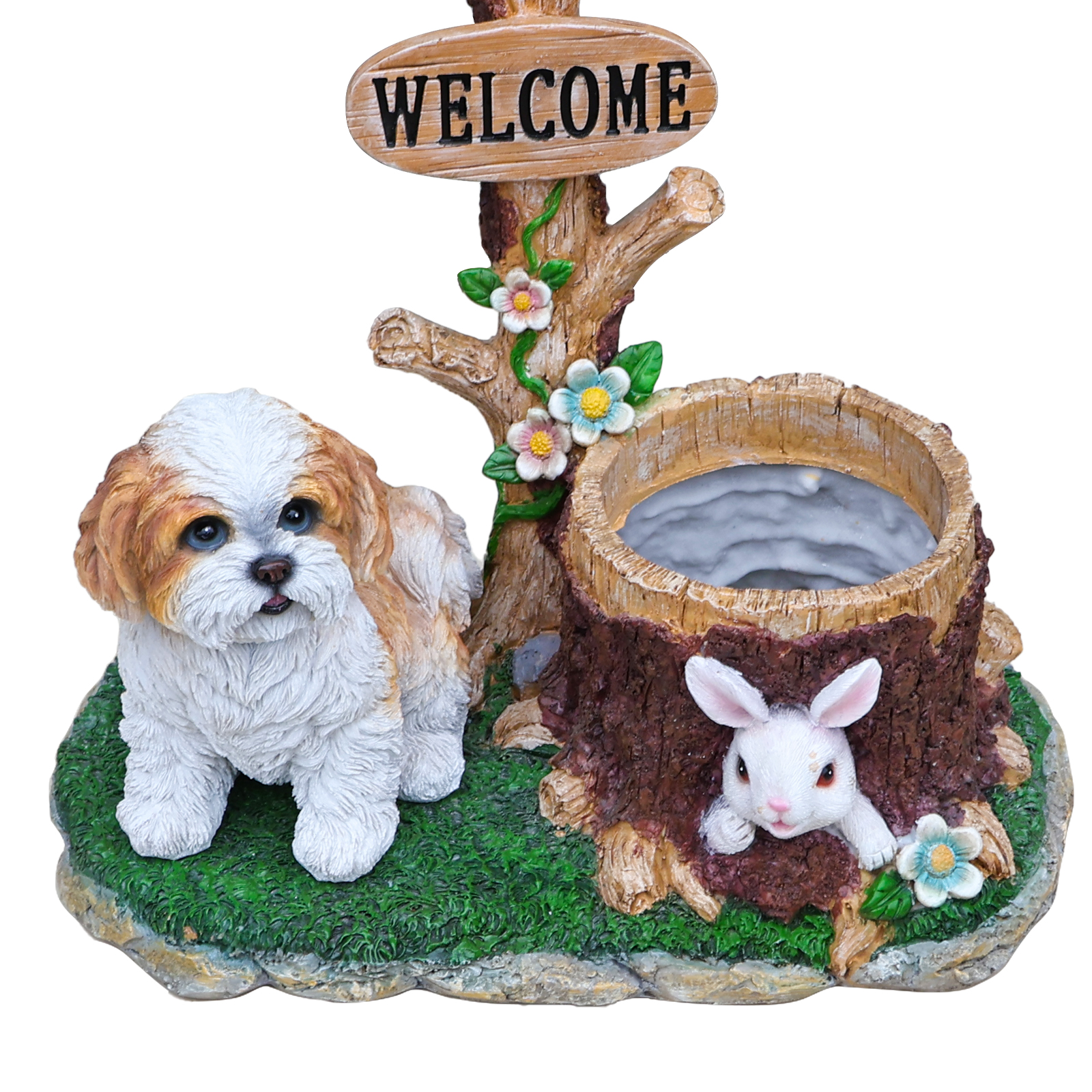 Sitting Dog Solar Lantern Planter Statue - Image 4