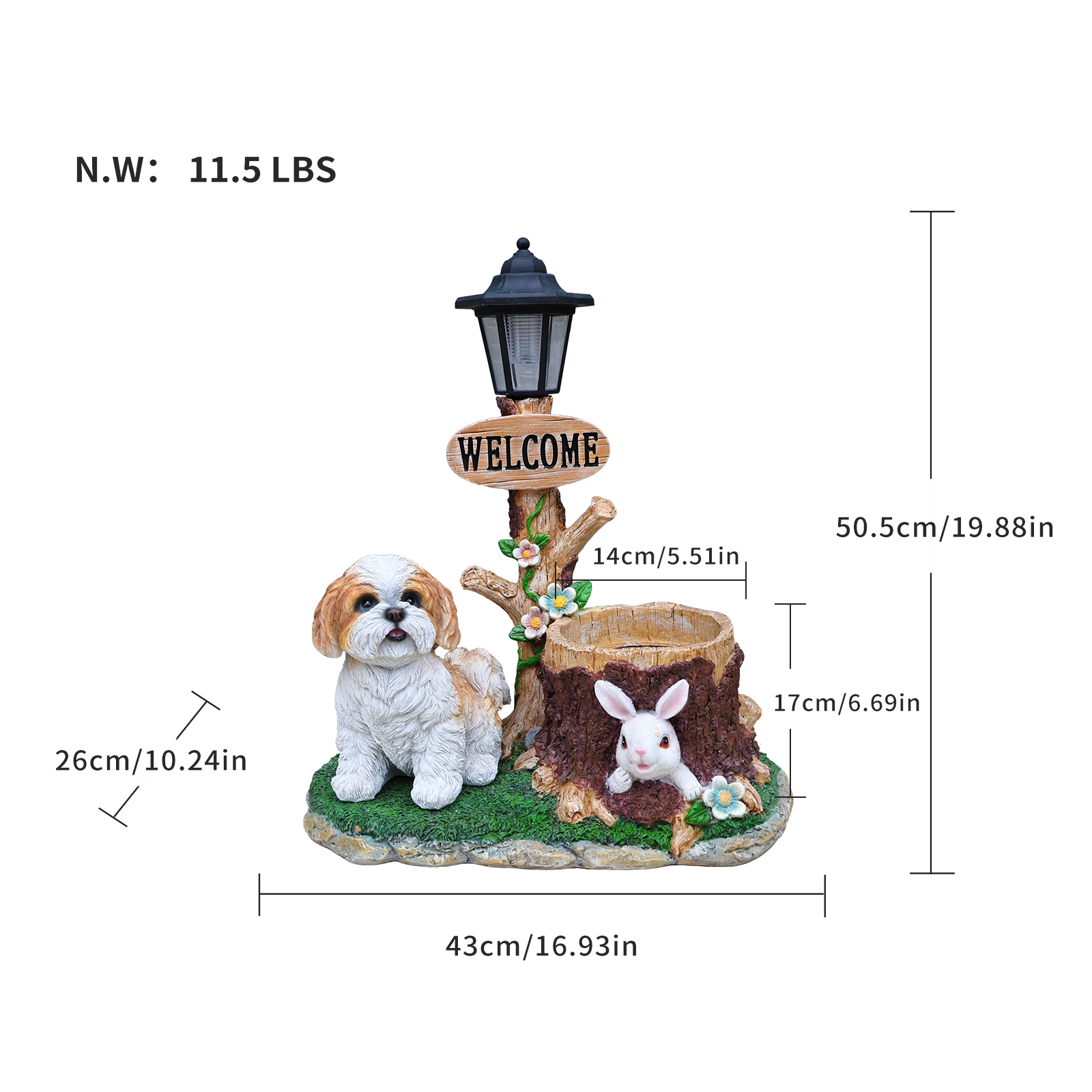 Sitting Dog Solar Lantern Planter Statue - Image 6