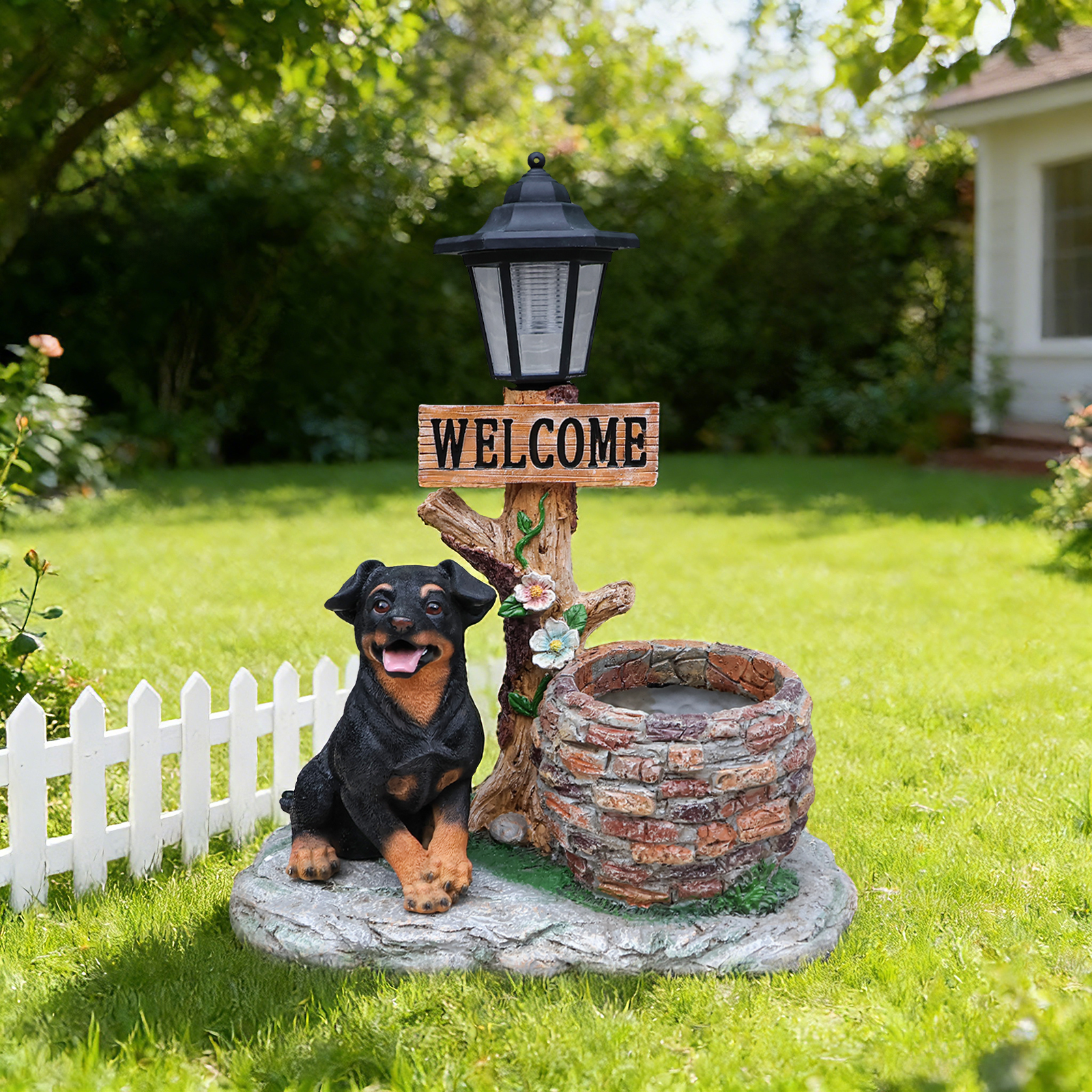 Puppy Dog Solar Planter Outdoor Statue - Image 2