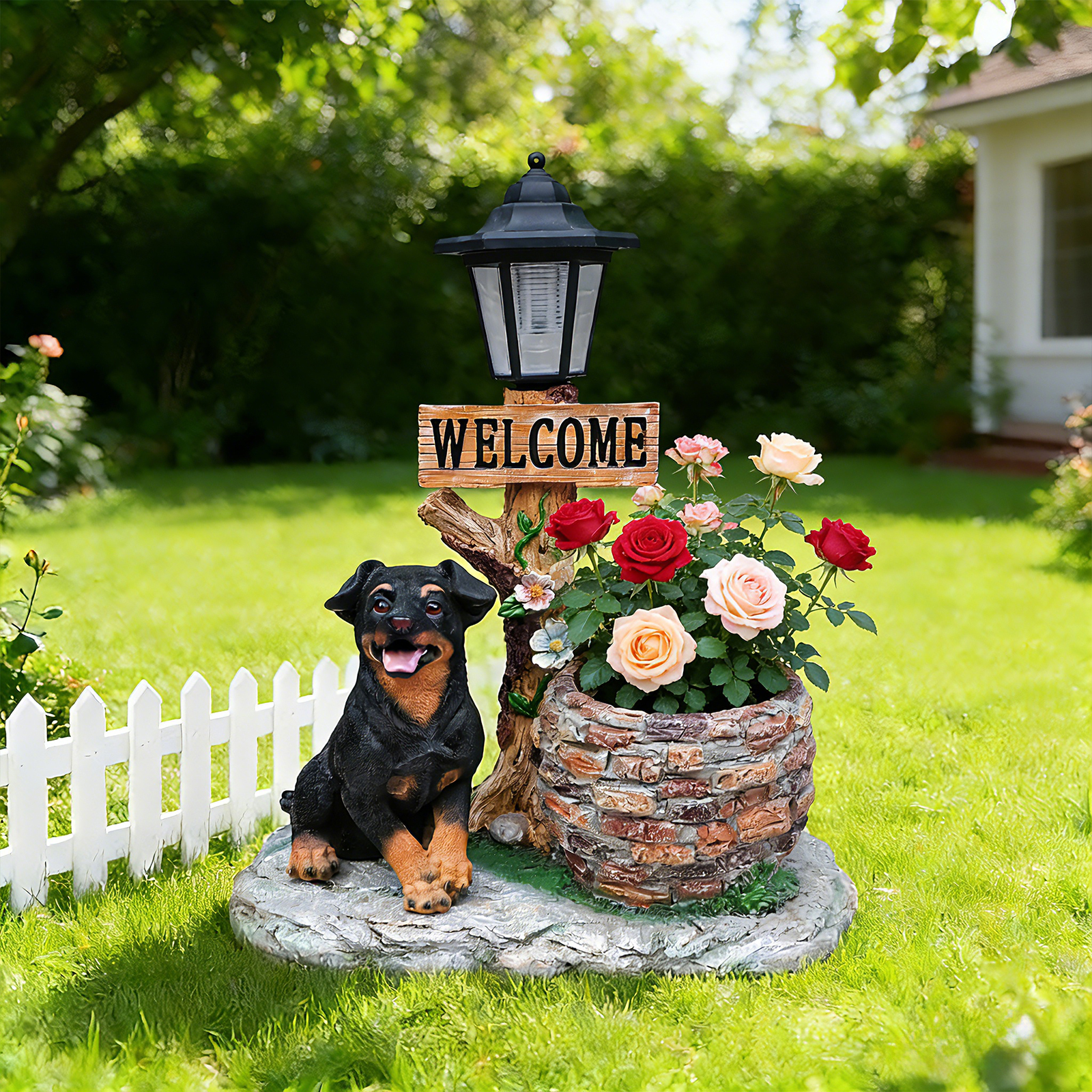 Puppy Dog Solar Planter Outdoor Statue - Image 3