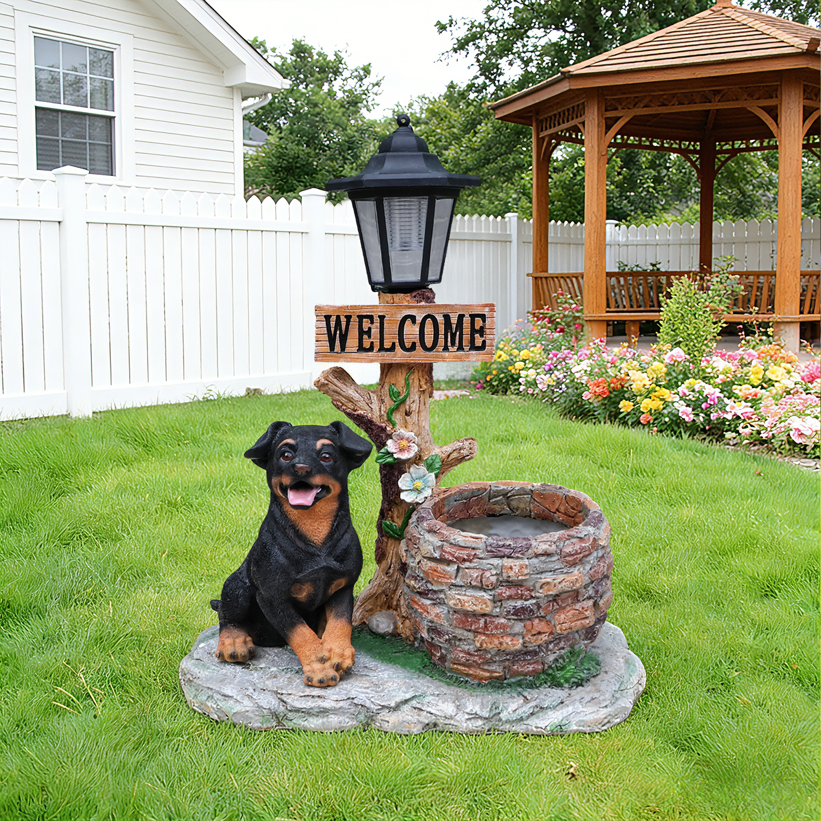 Puppy Dog Solar Planter Outdoor Statue - Image 4
