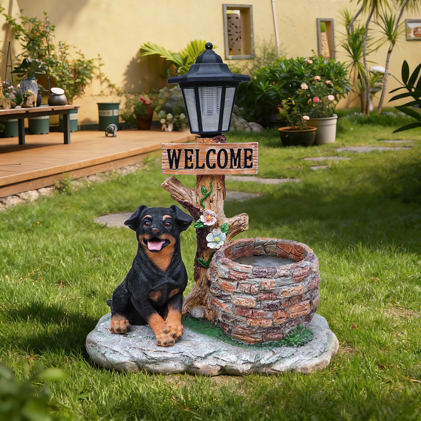 Puppy Dog Solar Planter Outdoor Statue - Image 5