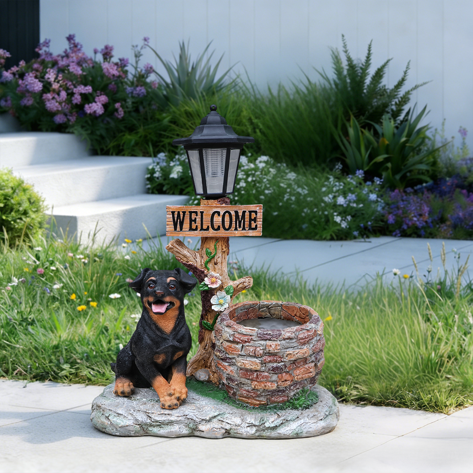 Puppy Dog Solar Planter Outdoor Statue - Image 6