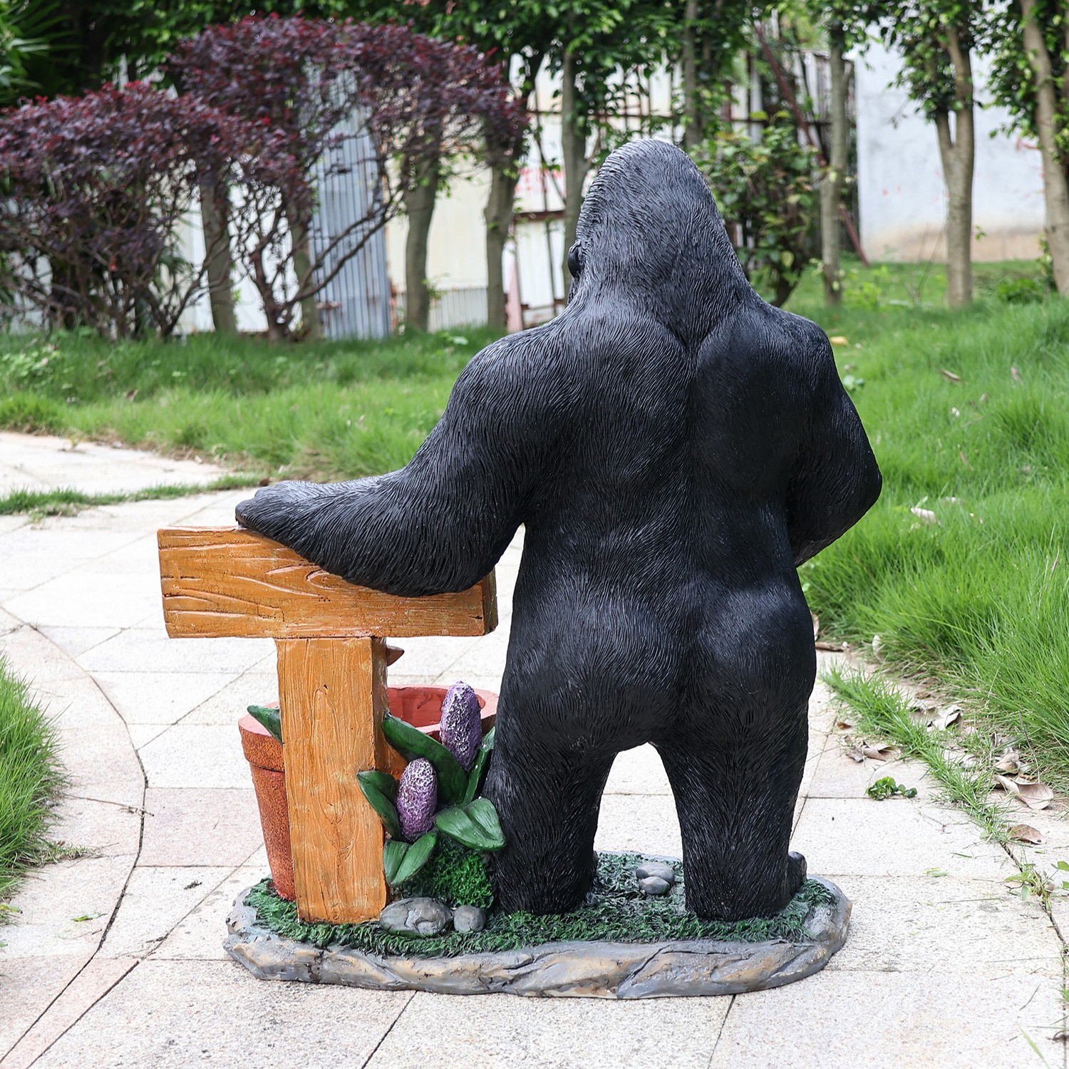 Outdoor Garden Sculpture Chimpanzees Flower Pot Planter - Unique Yard Statue Decoration, Interesting Law Outdoor Ornament - Image 3