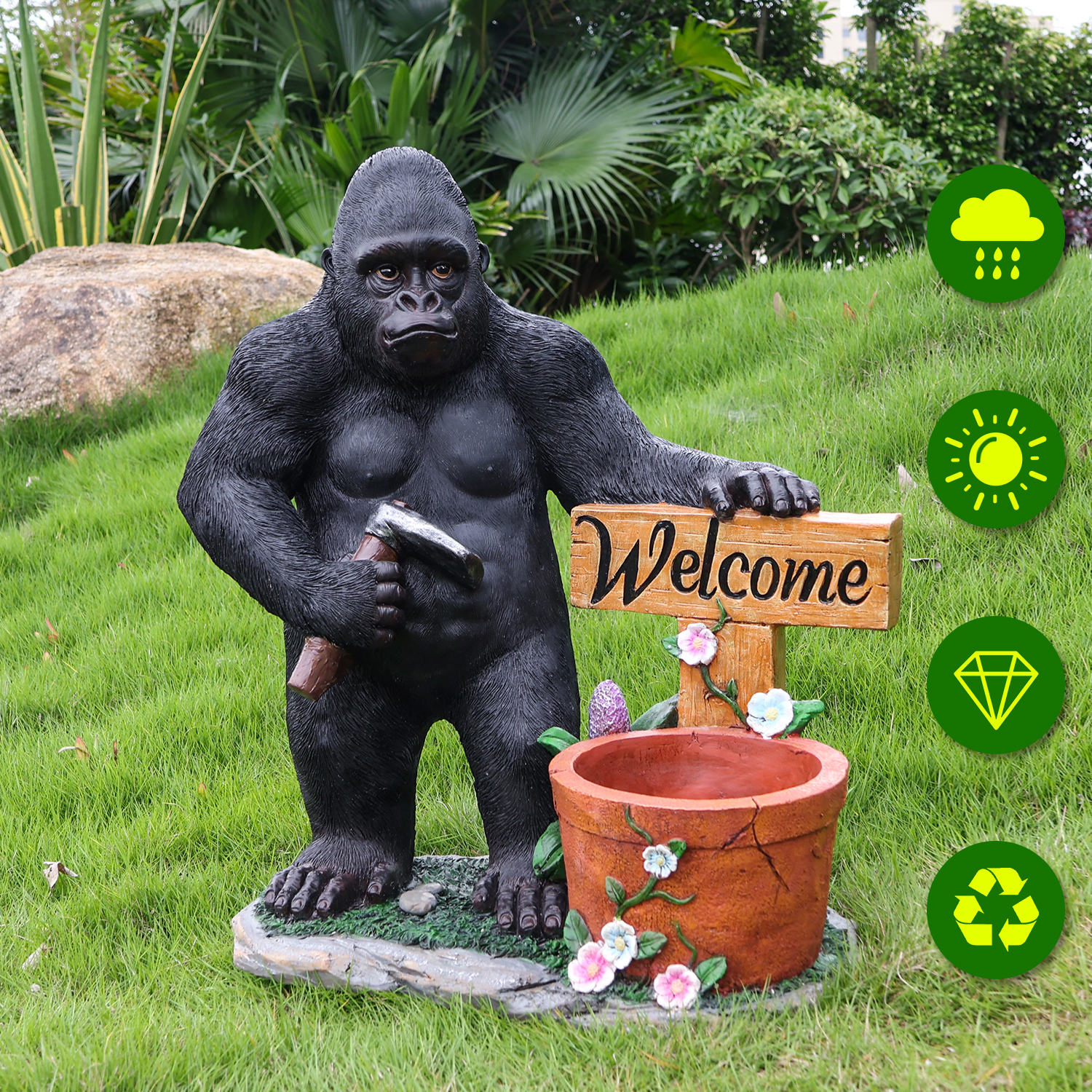 Outdoor Garden Sculpture Chimpanzees Flower Pot Planter - Unique Yard Statue Decoration, Interesting Law Outdoor Ornament - Image 4