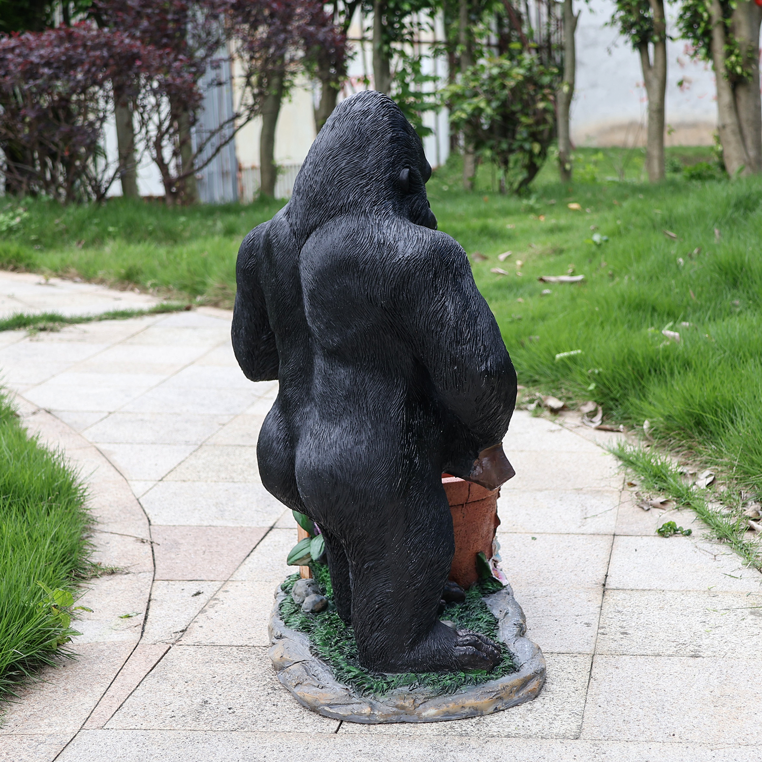 Outdoor Garden Sculpture Chimpanzees Flower Pot Planter - Unique Yard Statue Decoration, Interesting Law Outdoor Ornament - Image 5