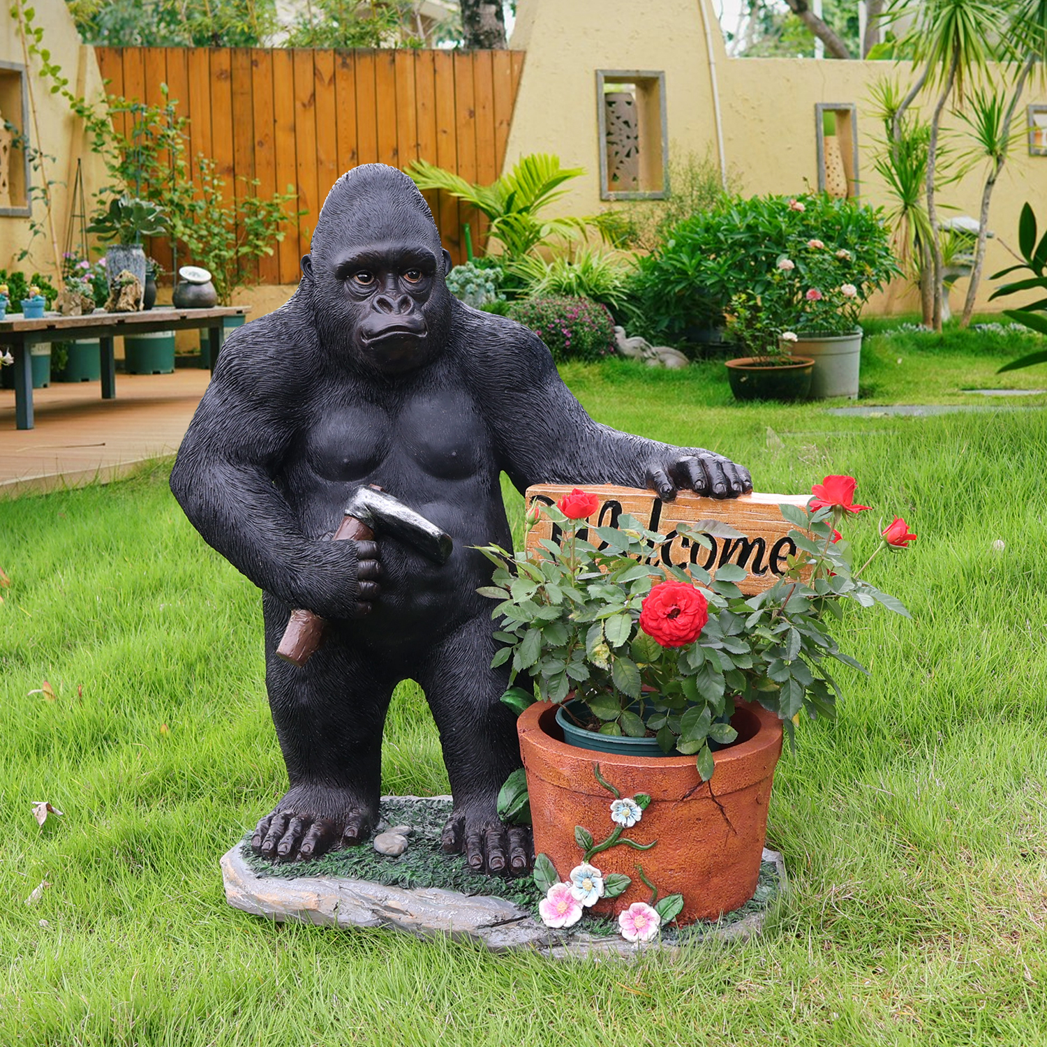 Outdoor Garden Sculpture Chimpanzees Flower Pot Planter - Unique Yard Statue Decoration, Interesting Law Outdoor Ornament - Image 6