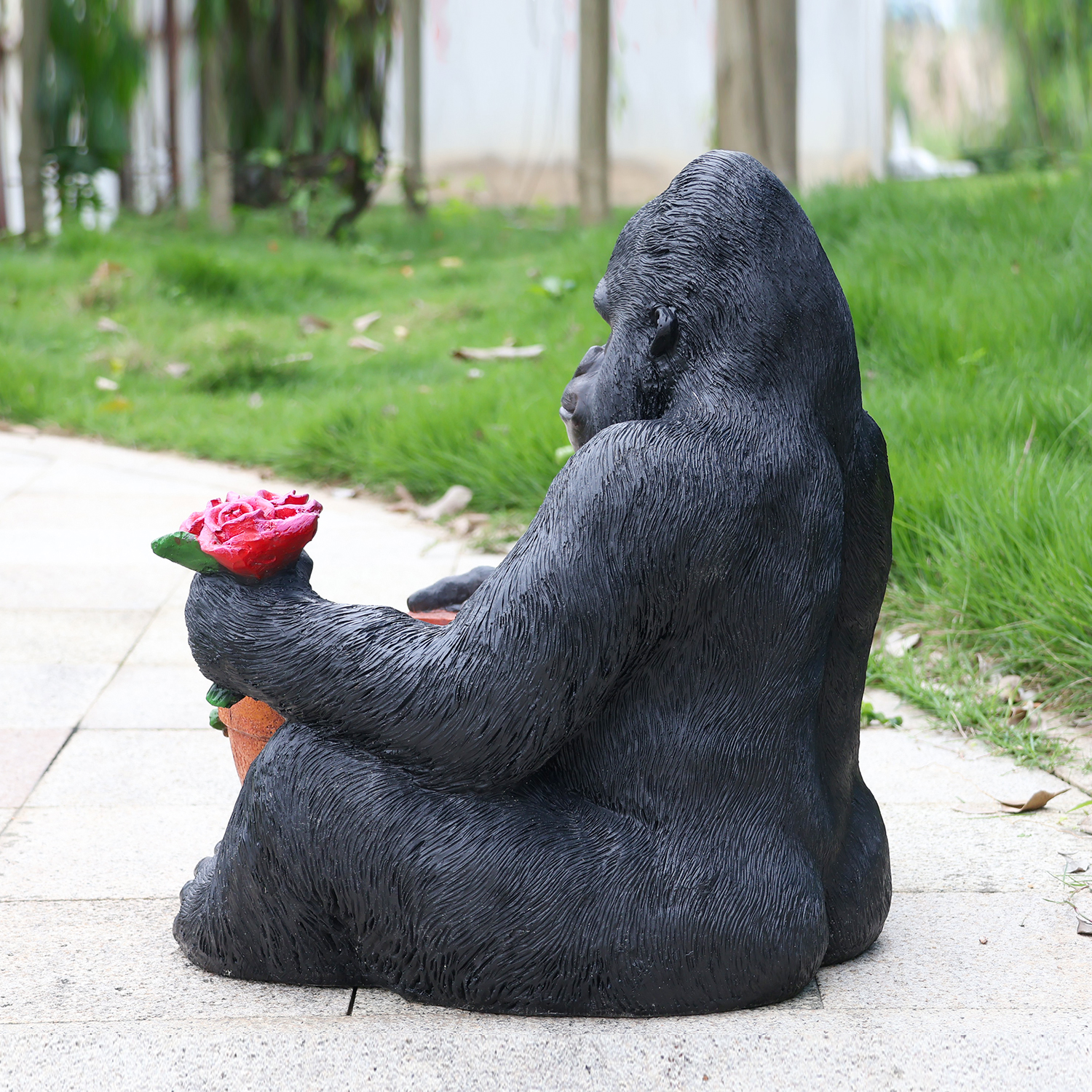 Outdoor Garden Sculpture Chimpanzees Flower Pot Planter - Unique Yard Statue Decoration, Interesting Law Outdoor Ornament - Image 2