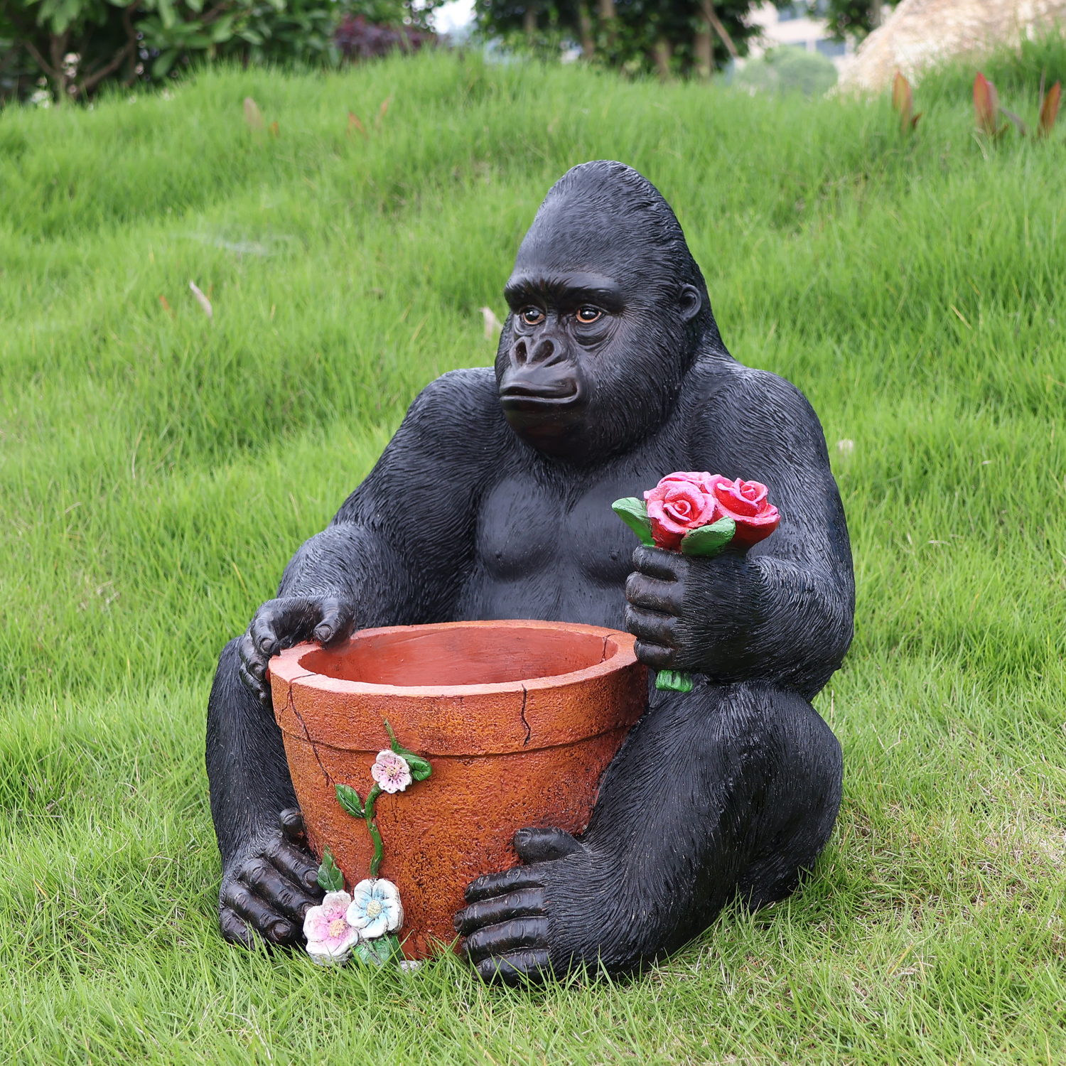Outdoor Garden Sculpture Chimpanzees Flower Pot Planter - Unique Yard Statue Decoration, Interesting Law Outdoor Ornament - Image 3