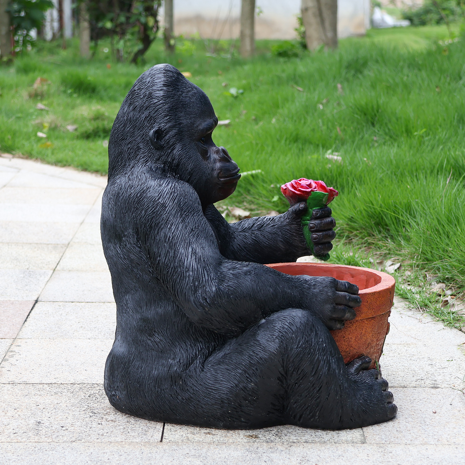 Outdoor Garden Sculpture Chimpanzees Flower Pot Planter - Unique Yard Statue Decoration, Interesting Law Outdoor Ornament - Image 6
