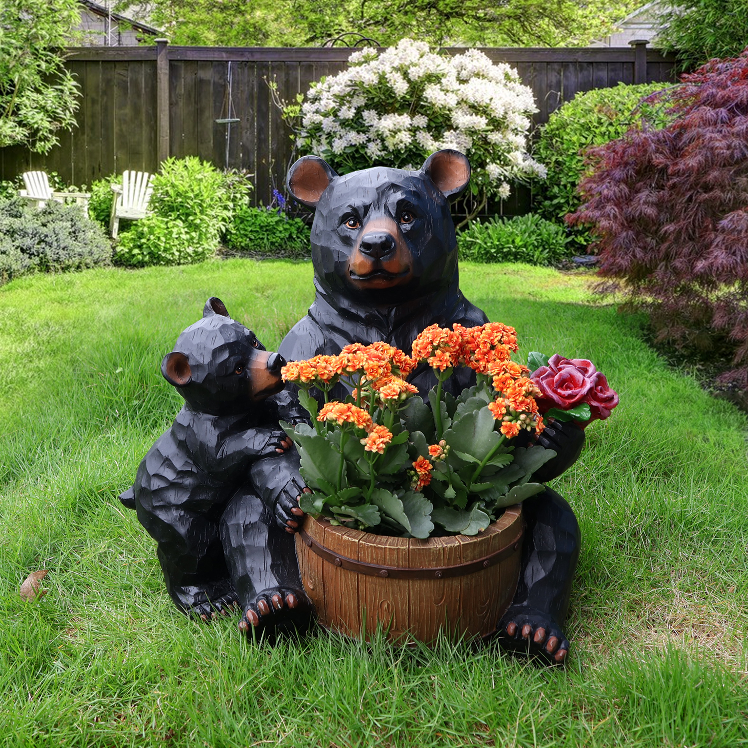 Outdoor Garden Sculpture Bear Flower Pot Planter - Unique Yard Statue Decoration, Interesting Law Outdoor Ornament - Image 3