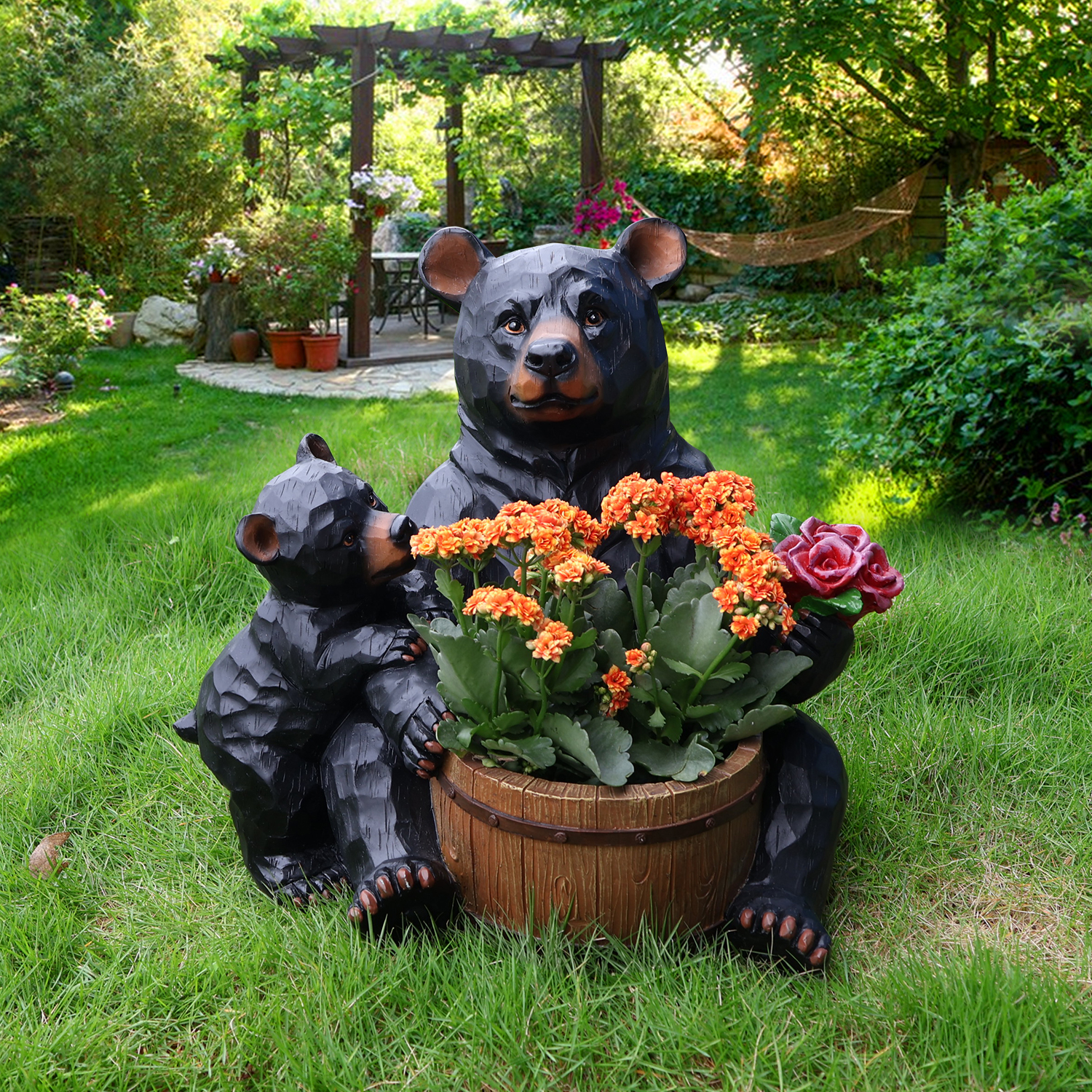 Outdoor Garden Sculpture Bear Flower Pot Planter - Unique Yard Statue Decoration, Interesting Law Outdoor Ornament - Image 4