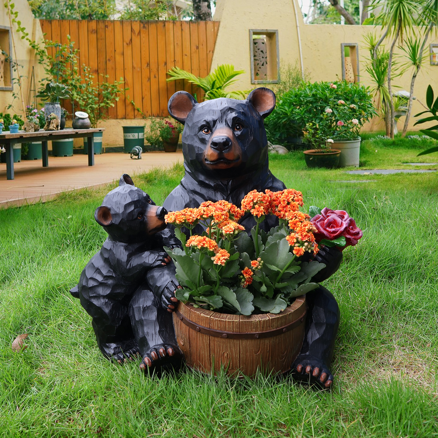 Outdoor Garden Sculpture Bear Flower Pot Planter - Unique Yard Statue Decoration, Interesting Law Outdoor Ornament - Image 5