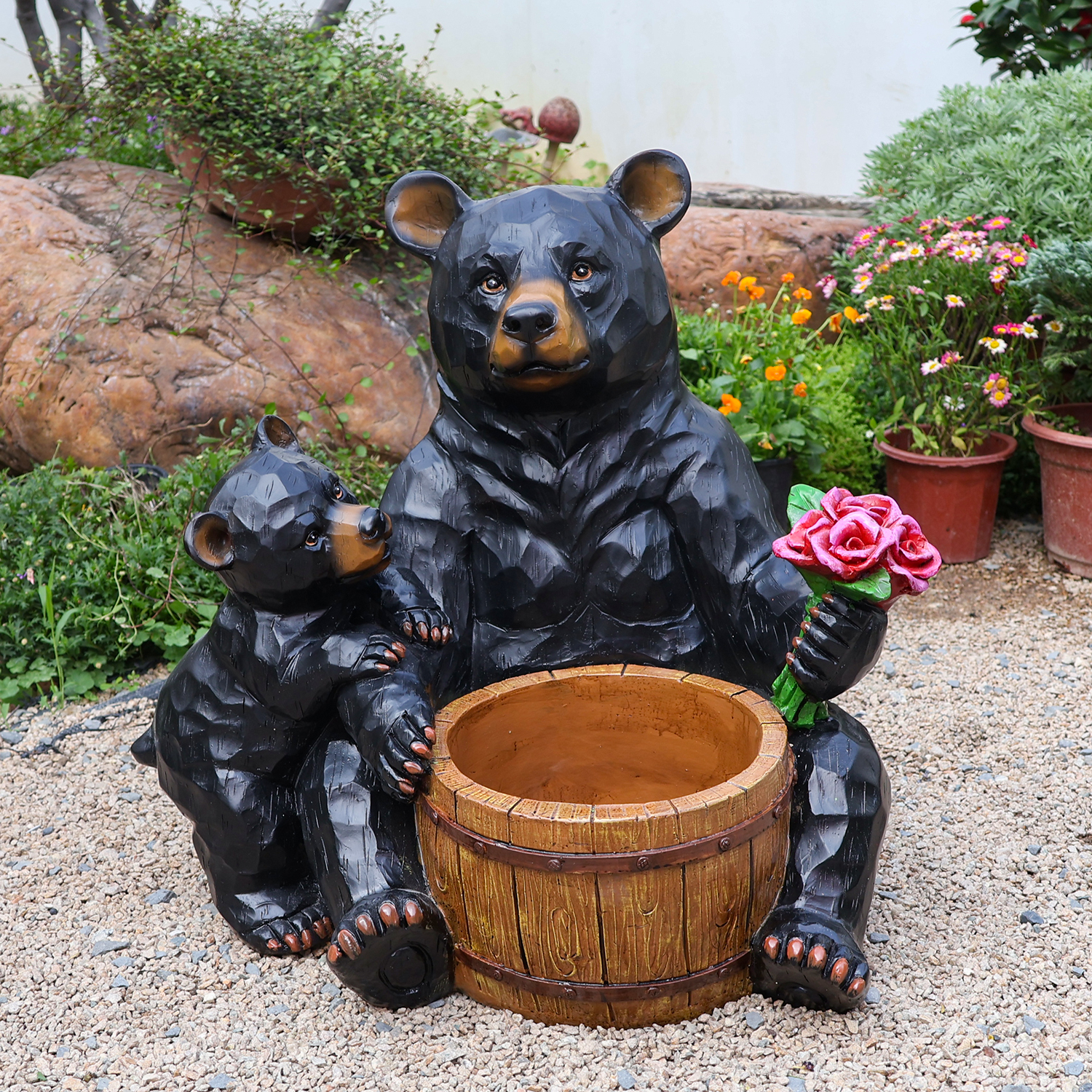Outdoor Garden Sculpture Bear Flower Pot Planter - Unique Yard Statue Decoration, Interesting Law Outdoor Ornament - Image 6