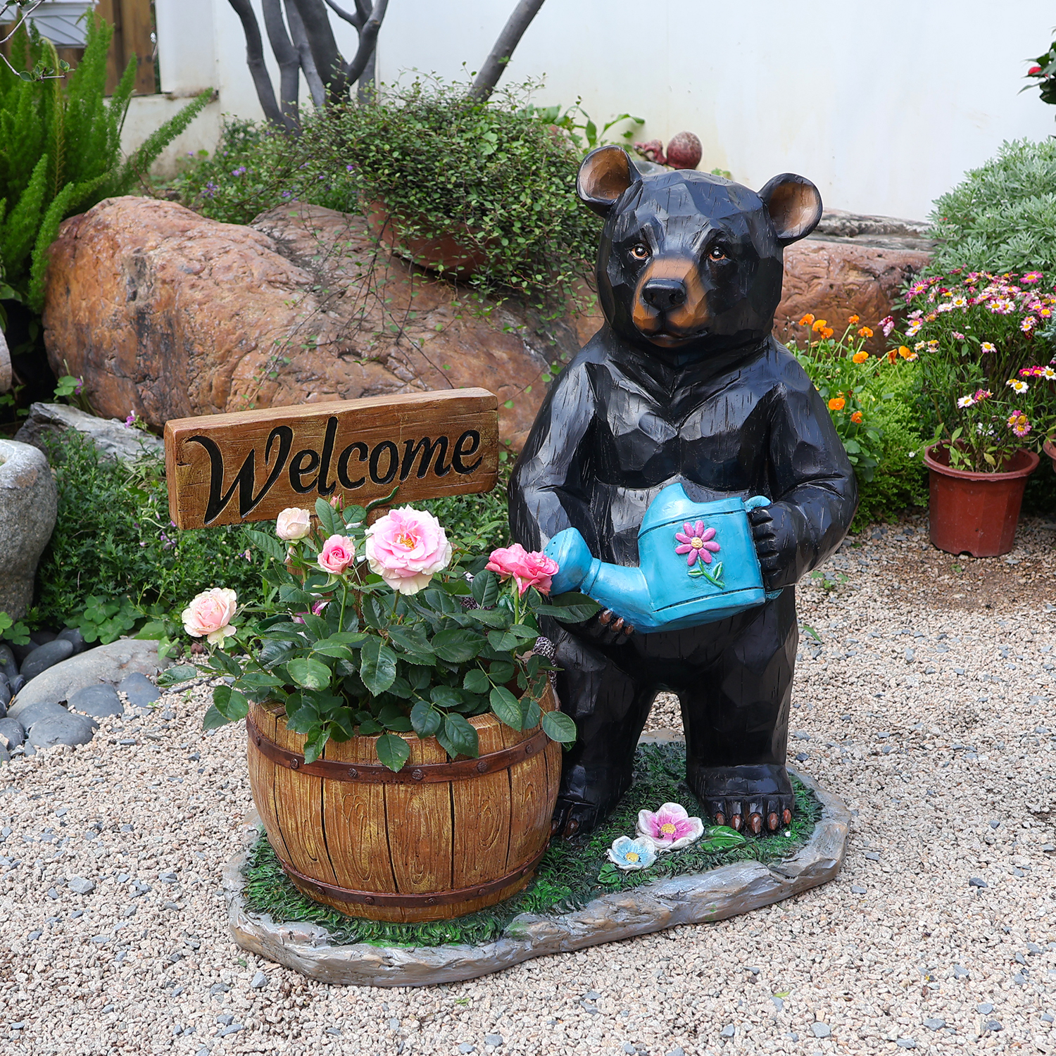 Outdoor Garden Sculpture Bear Flower Pot Planter - Unique Yard Statue Decoration, Interesting Law Outdoor Ornament - Image 2