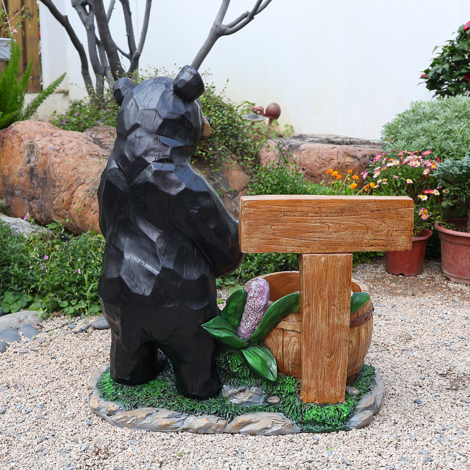 Outdoor Garden Sculpture Bear Flower Pot Planter - Unique Yard Statue Decoration, Interesting Law Outdoor Ornament - Image 3