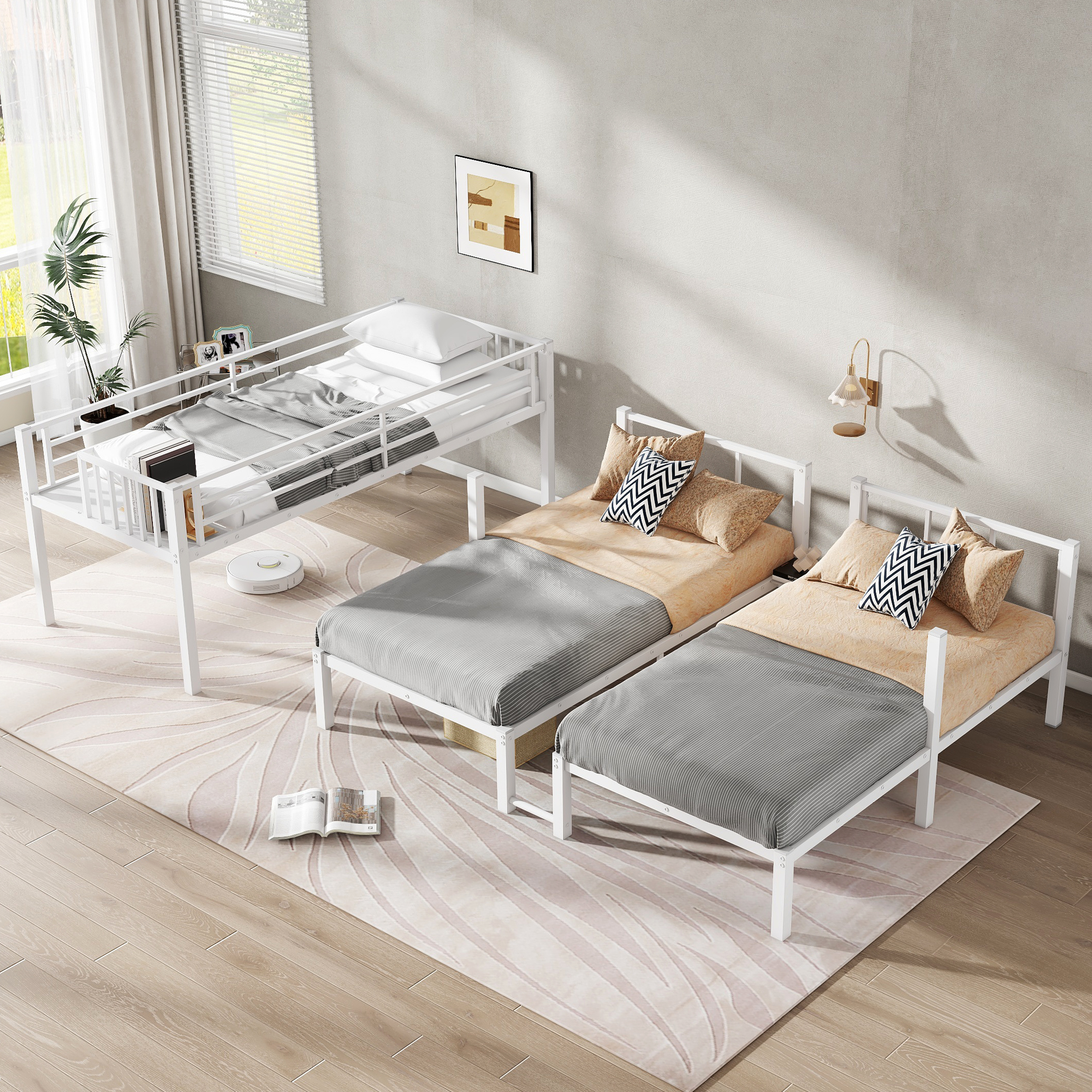 Twin over Twin & Twin Bunk Beds for 3, Twin XL over Twin & Twin Bunk Bed Metal Triple Bunk Bed, White - Image 3