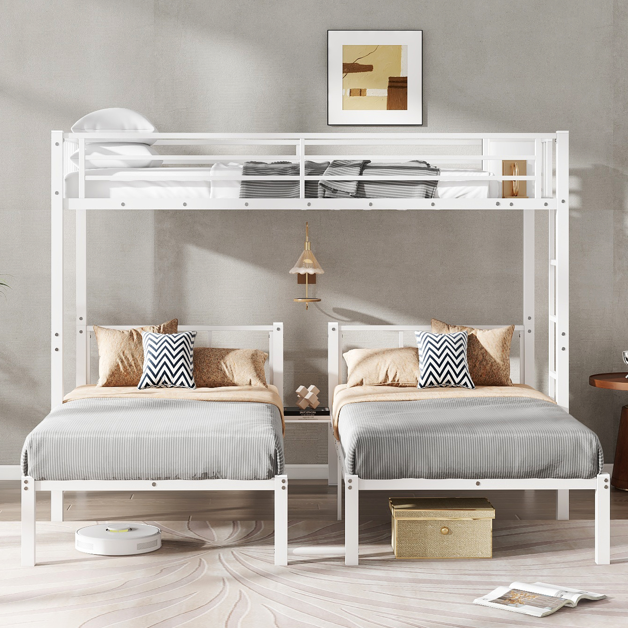 Twin over Twin & Twin Bunk Beds for 3, Twin XL over Twin & Twin Bunk Bed Metal Triple Bunk Bed, White - Image 2