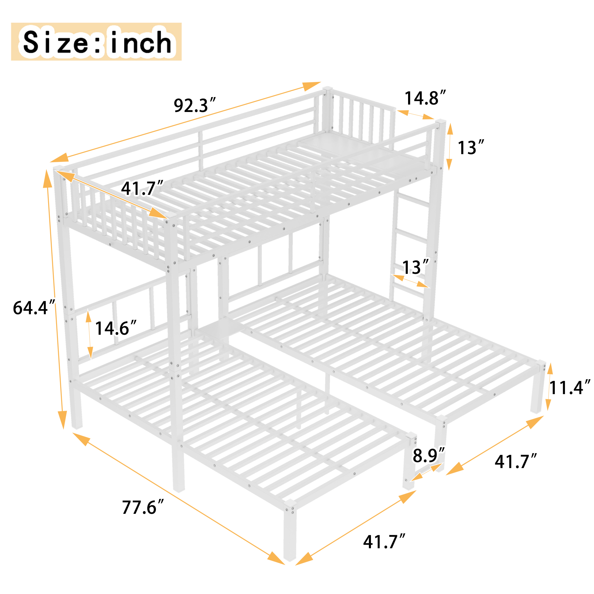 Twin over Twin & Twin Bunk Beds for 3, Twin XL over Twin & Twin Bunk Bed Metal Triple Bunk Bed, White - Image 4